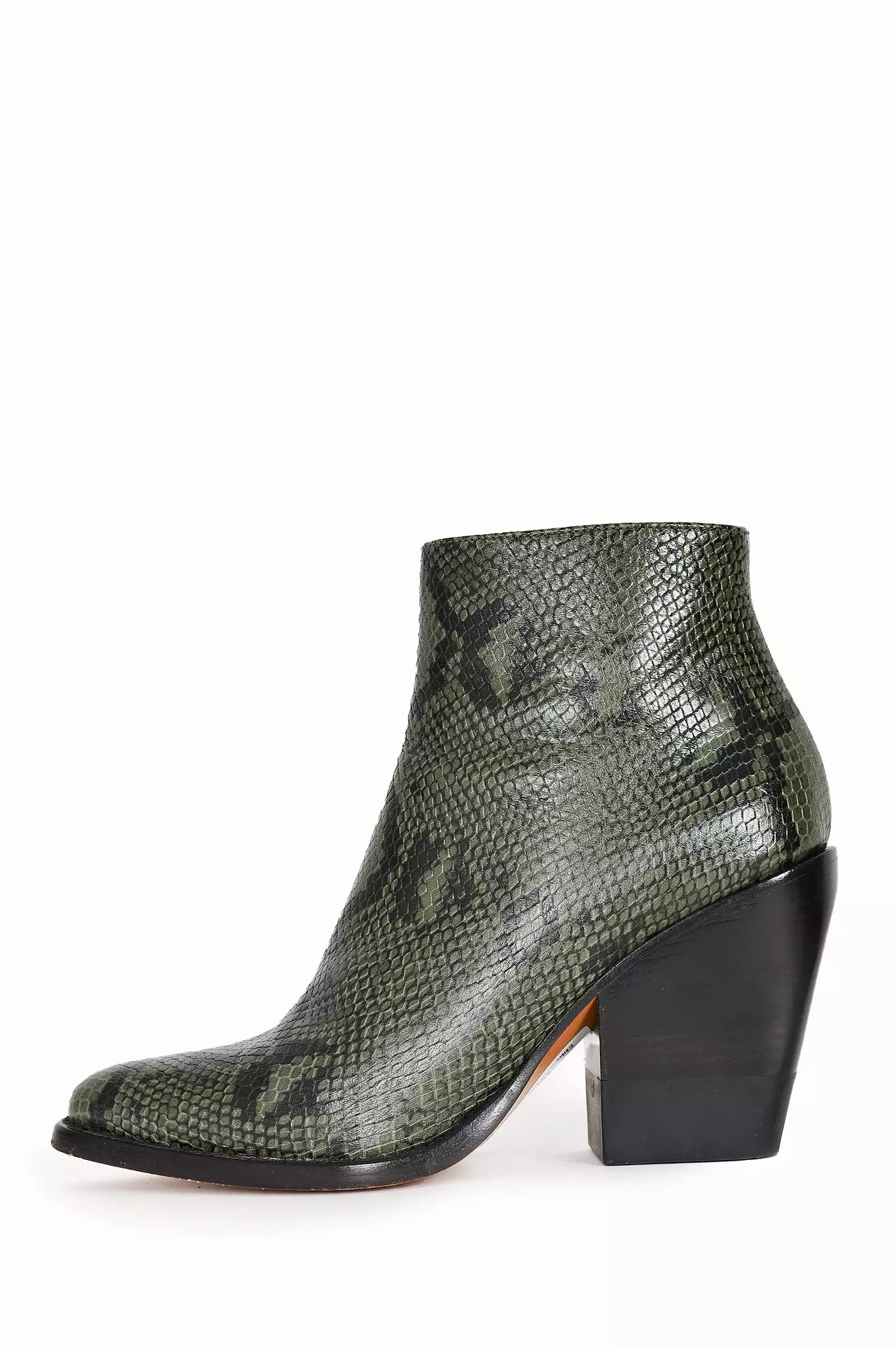 Chloe Green/Black Snakeskin Leather Heeled Boots Size 38.5