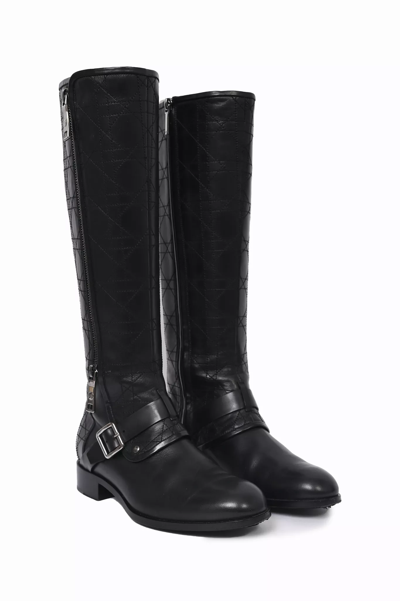 Christian Dior Black Cannage Leather Zip Detailed Boots Size 36