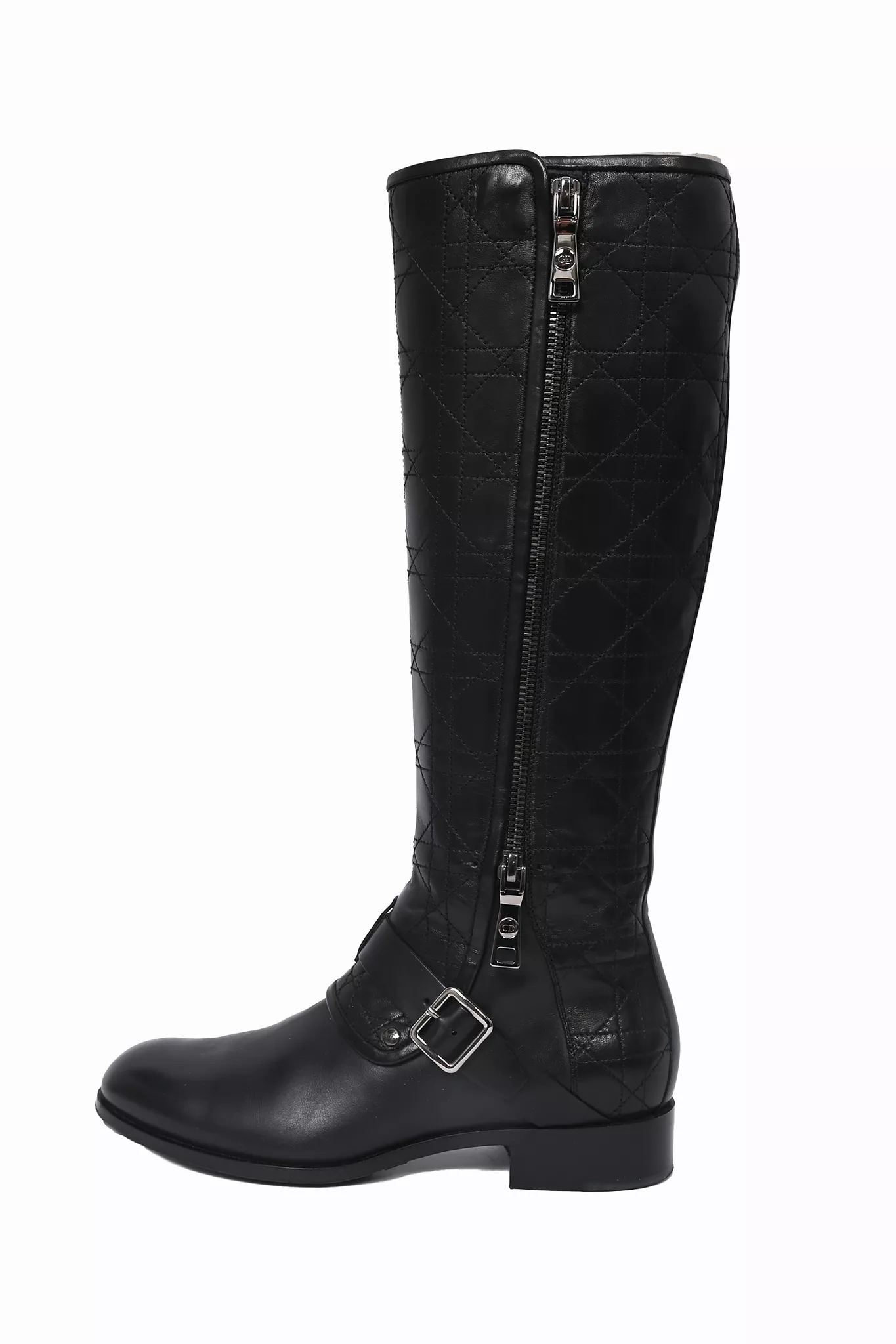 Christian Dior Black Cannage Leather Zip Detailed Boots Size 36