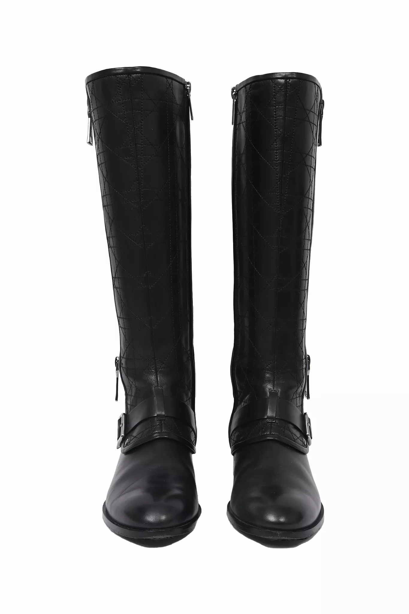 Christian Dior Black Cannage Leather Zip Detailed Boots Size 36