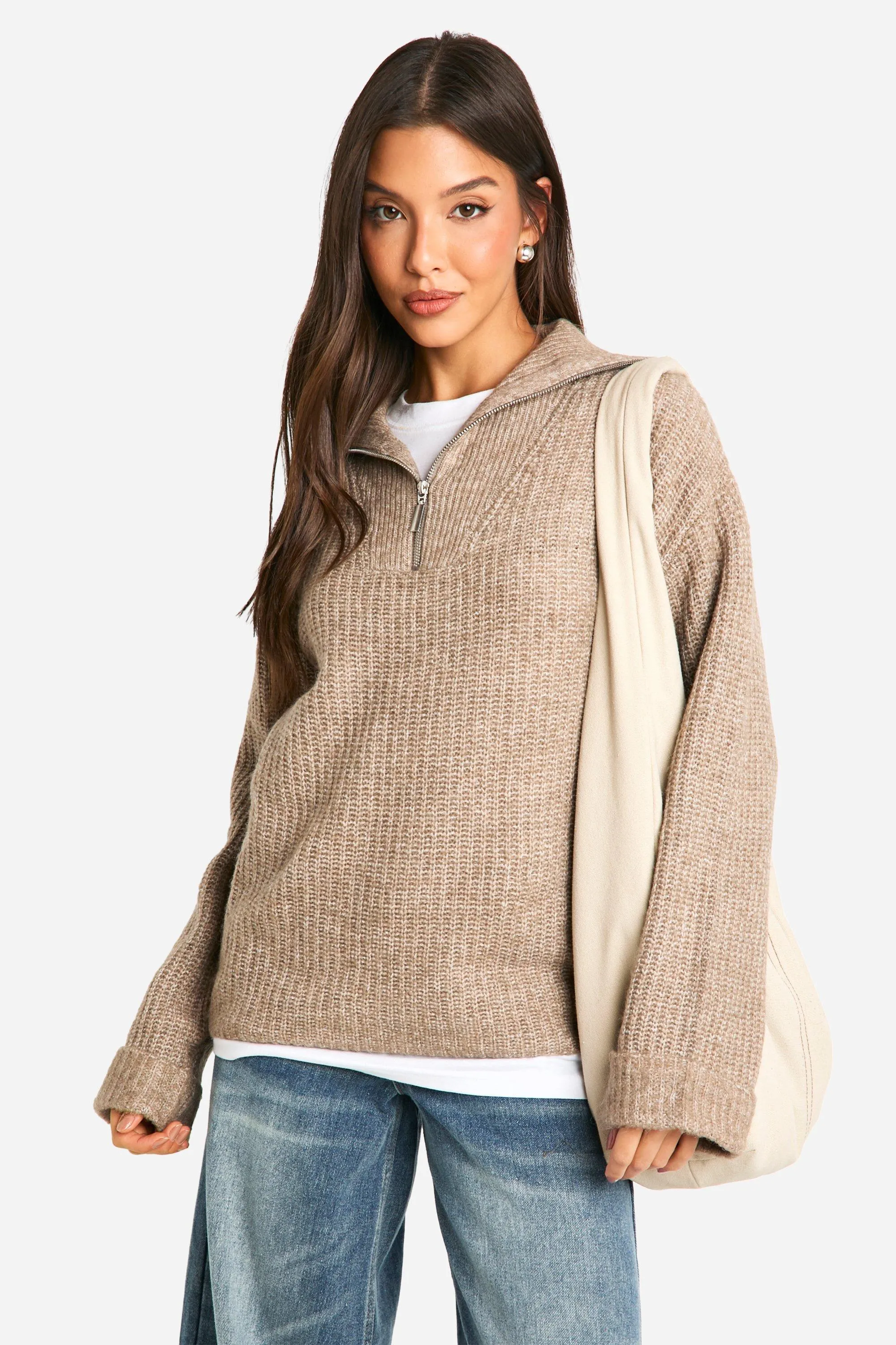 Chunky Soft Knit Half Zip Sweater