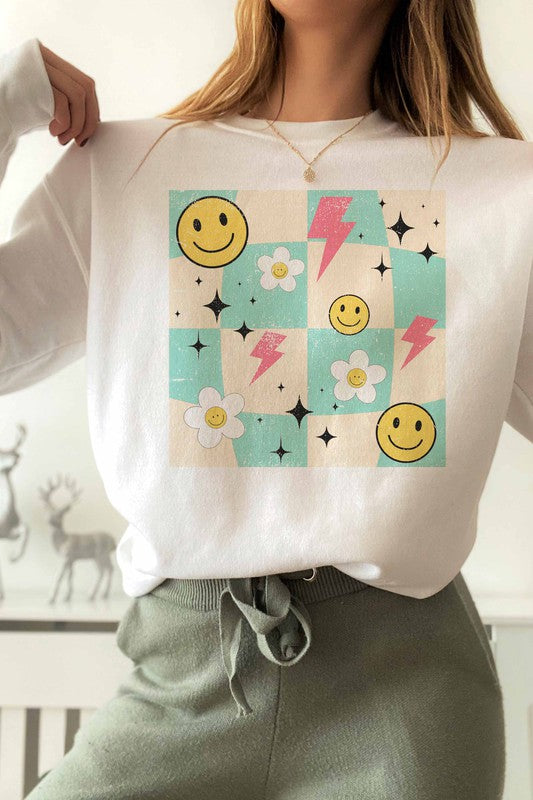 DAISY SMILEY CHECKER GRAPHIC SWEATSHIRT PLUS SIZE