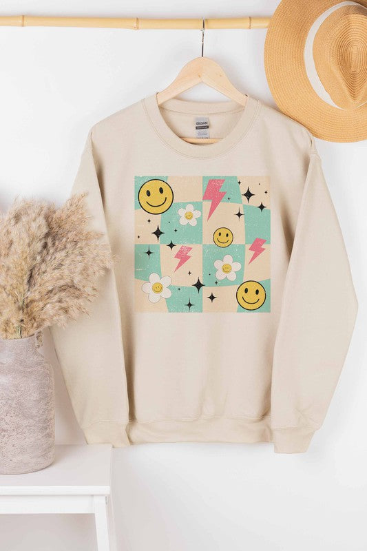 DAISY SMILEY CHECKER GRAPHIC SWEATSHIRT