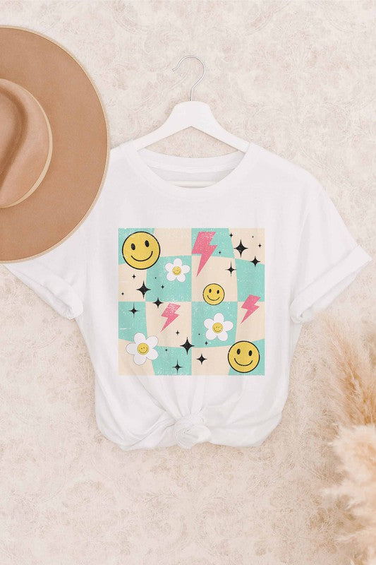 DAISY SMILEY CHECKER GRAPHIC TEE