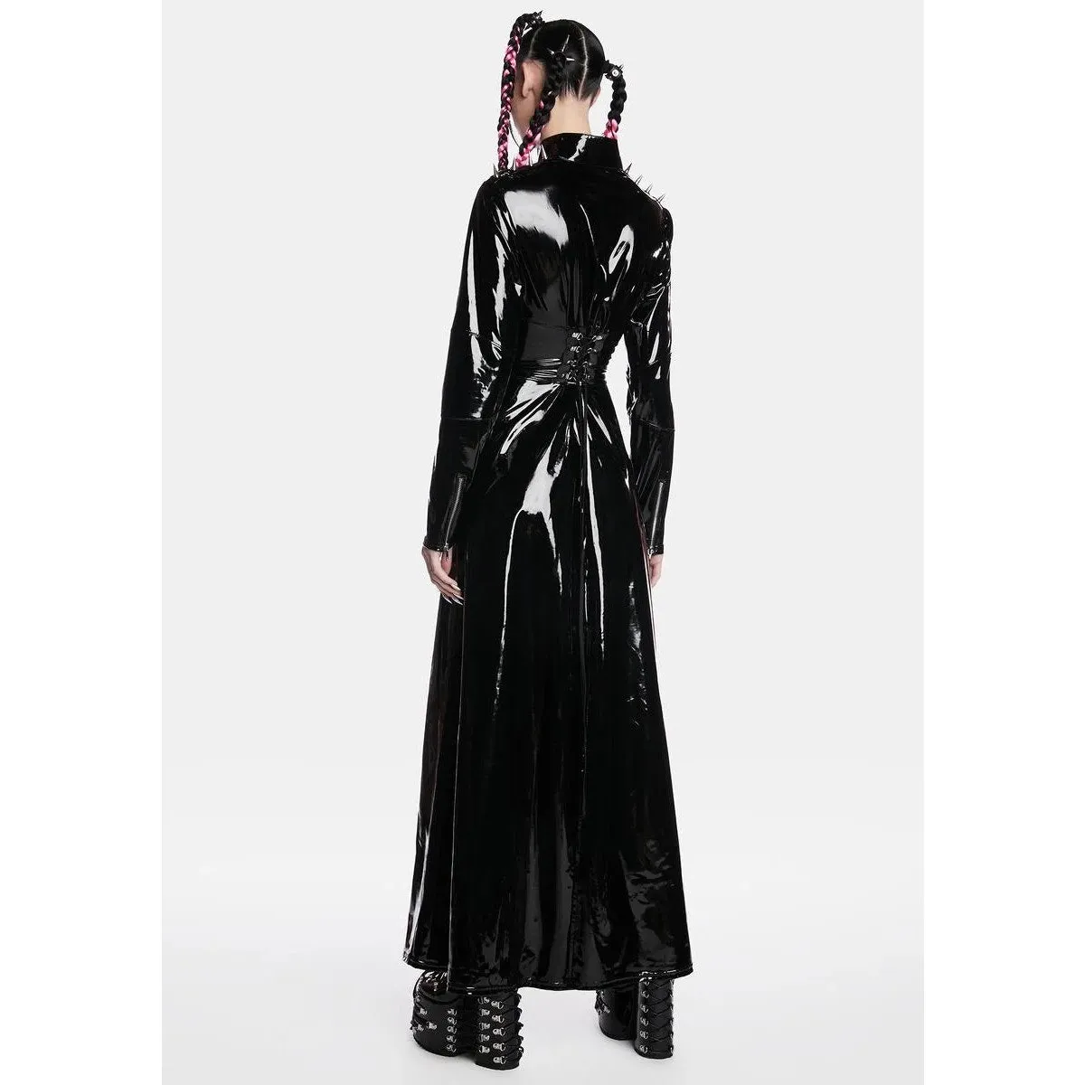 Dolls Kill Widow Fatal Trinity Spike Patent Vinyl Trench Coat Costplay Costume M