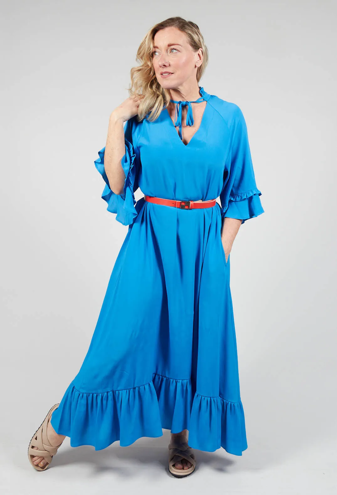 Dress with Contrasting Belt in Supersonic Blue