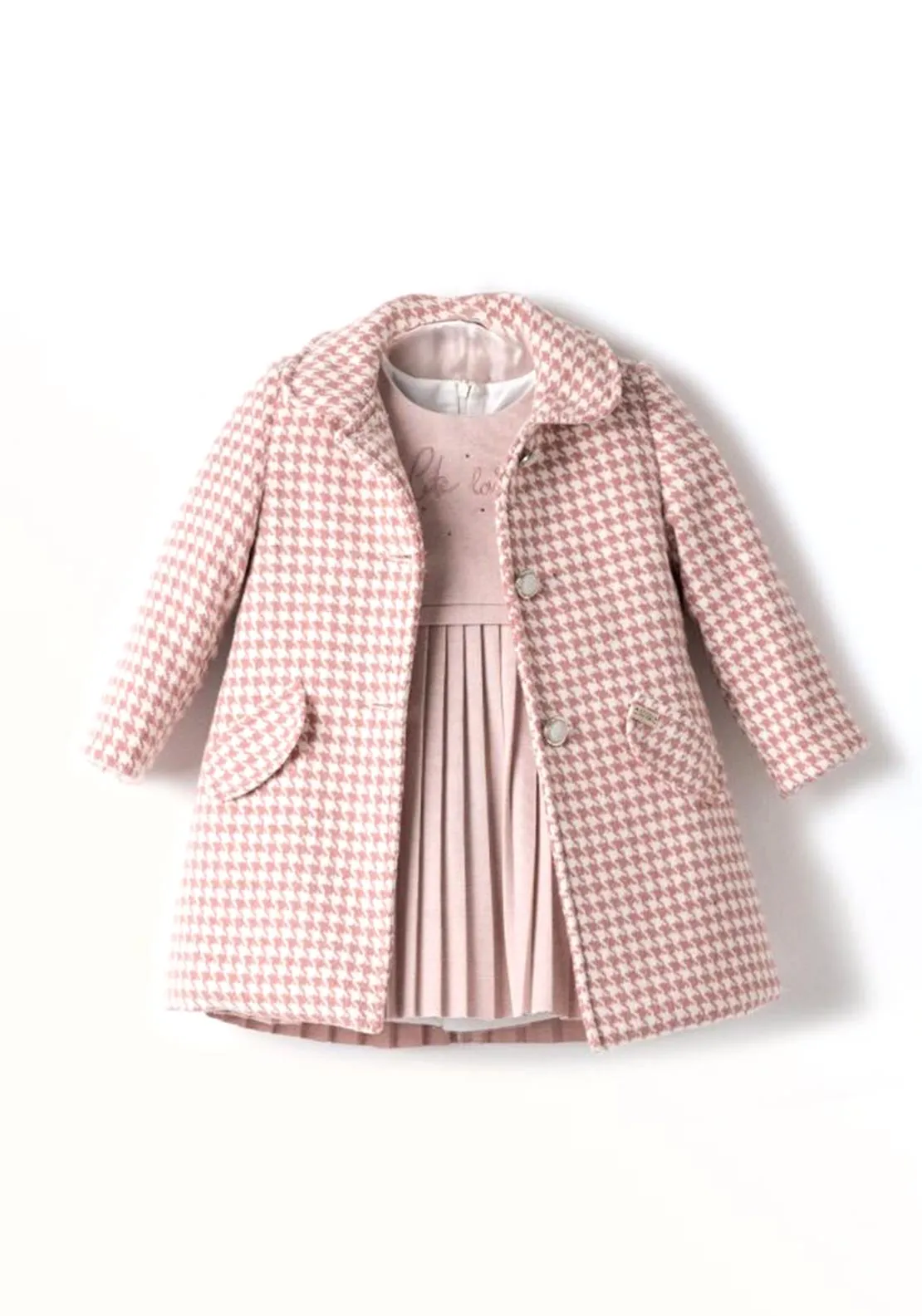 Ebita Mini Girl Houndstooth Coat and Dress Set, Pink