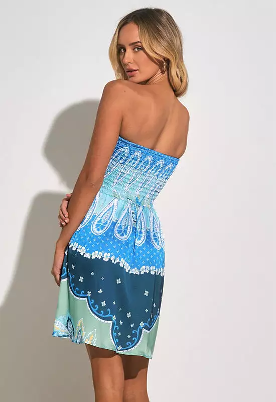 Elan - Bali Strapless Dress  Blue Bali Print