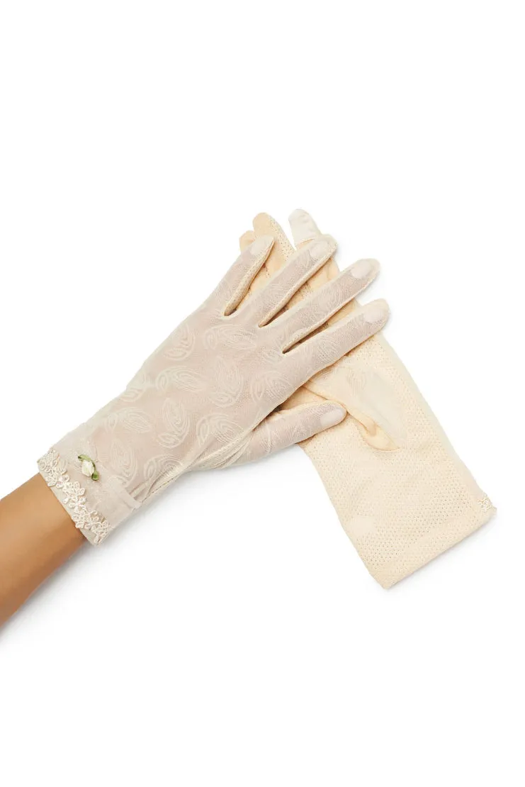 Emmie Rose Roses Sheer Tea Time Gloves - Ivory