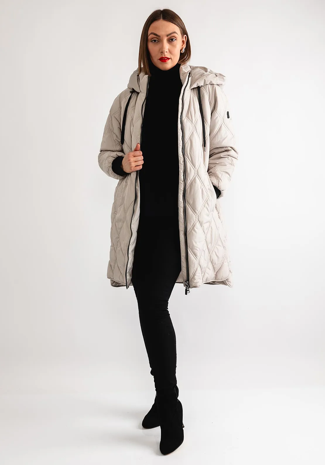 Etage Quilted Hooded Coat Black, Beige