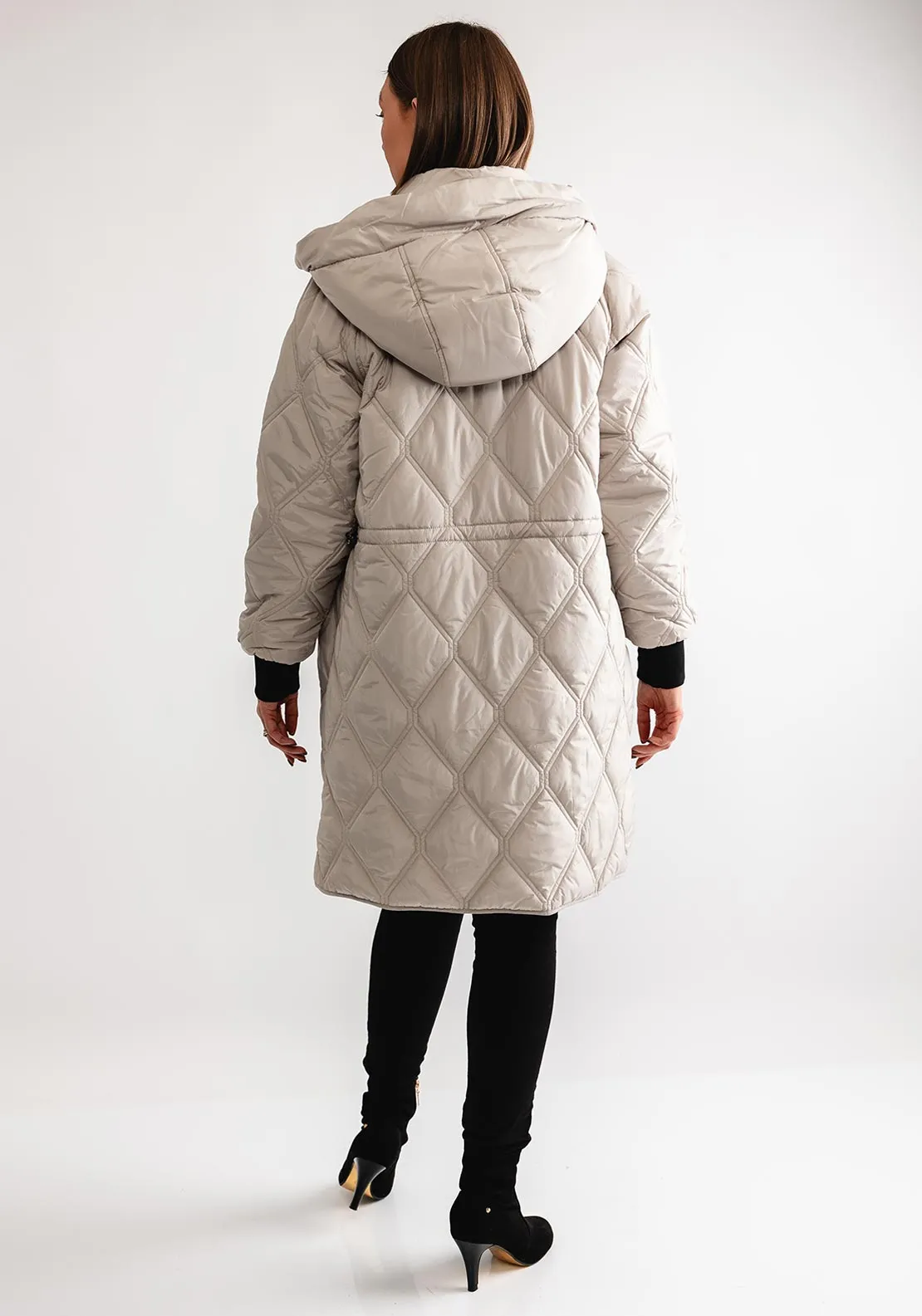 Etage Quilted Hooded Coat Black, Beige