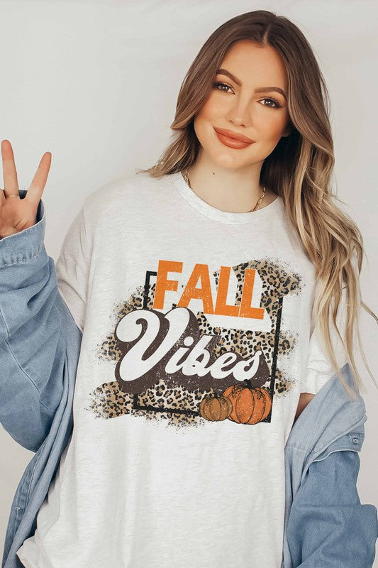 FALL VIBES PUMPKIN LEOPARD GRAPHIC TEE PLUS SIZE