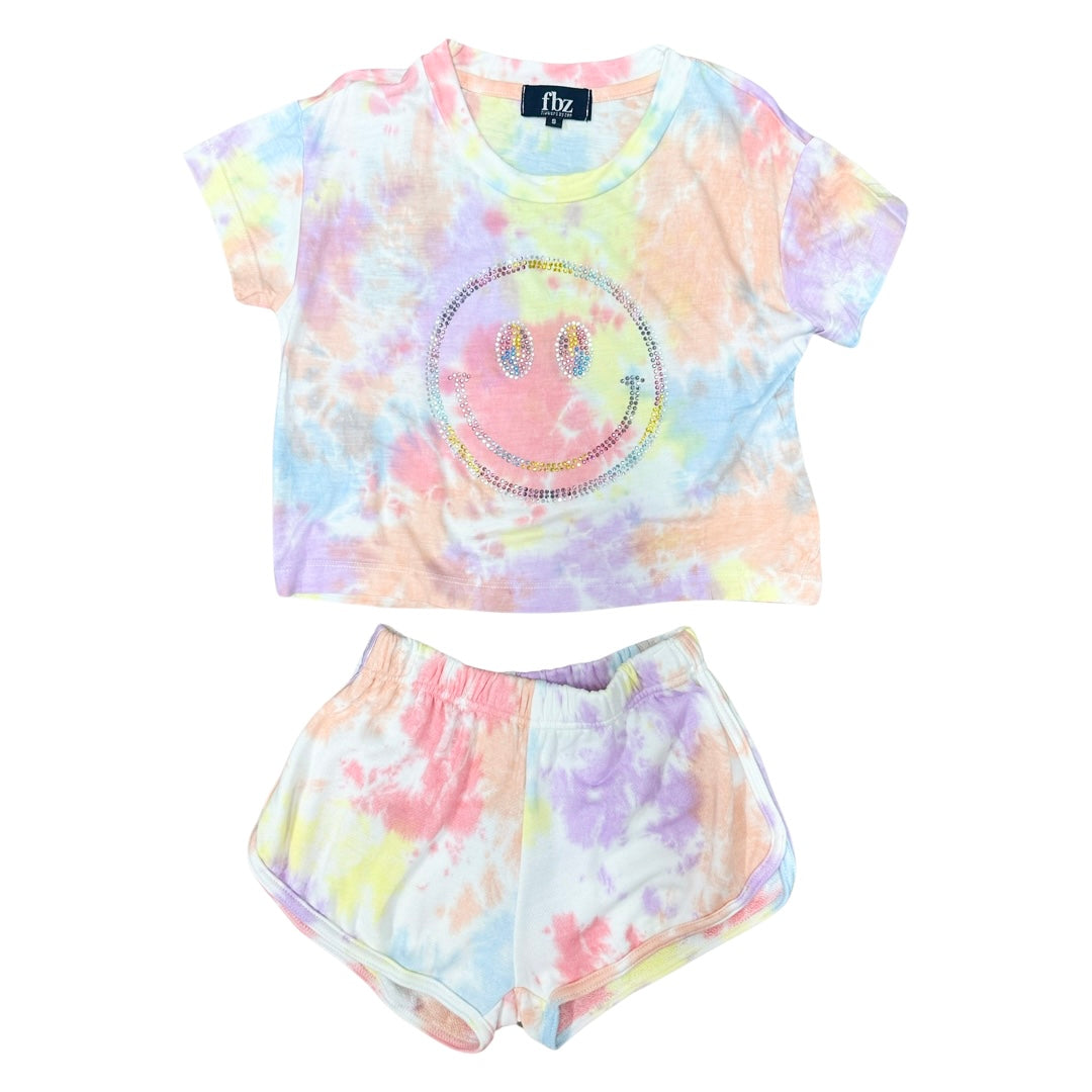 FBZ Rhinestone Smiley Multi Color Tie Dye S/S Tee