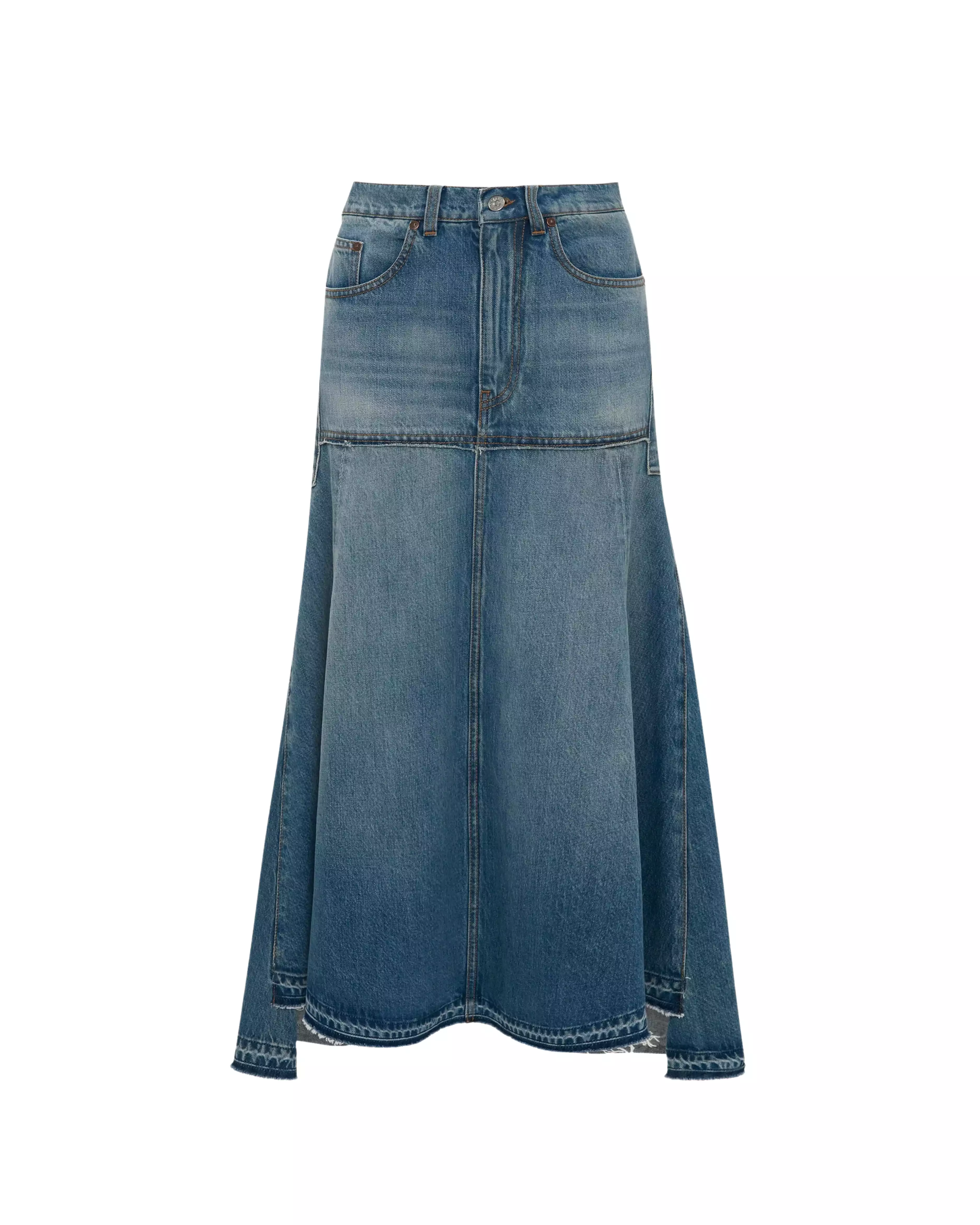 Fit and Flare Patched Denim Skirt