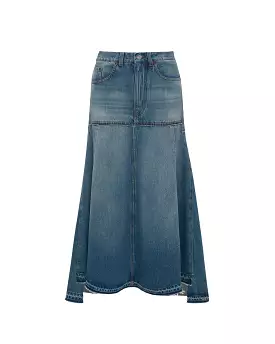 Fit and Flare Patched Denim Skirt