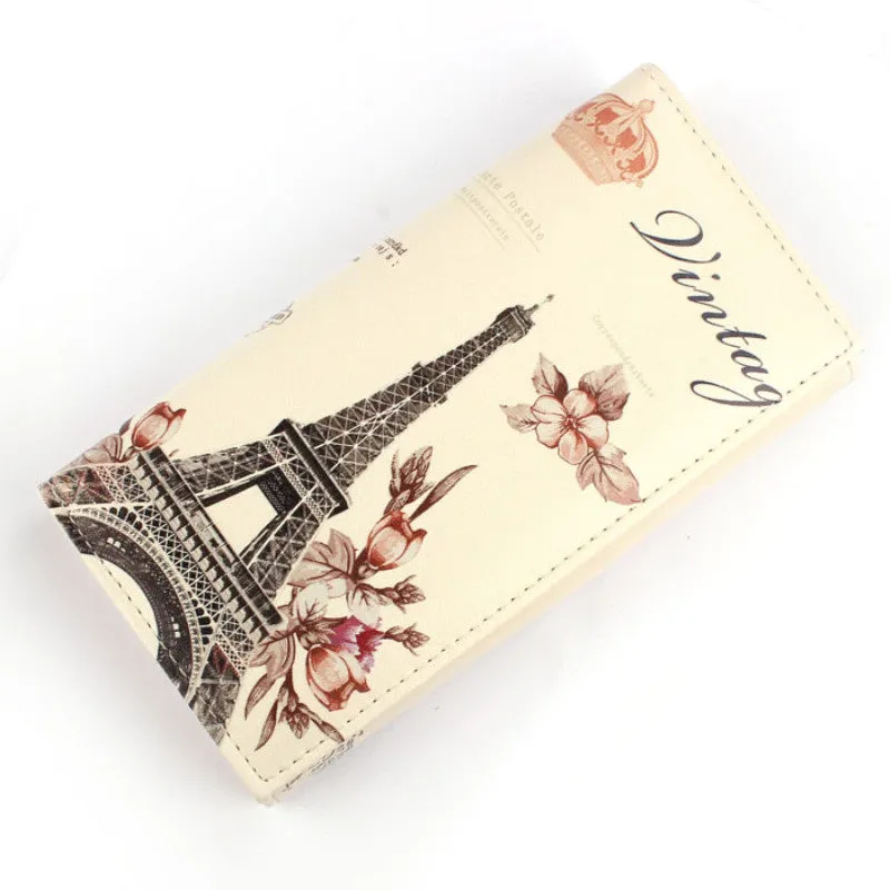 Forward Lovely Lady Women Flower Tower Pattern PU Leather Envelope Long Purse Wallet Clutch Bag Card Holder