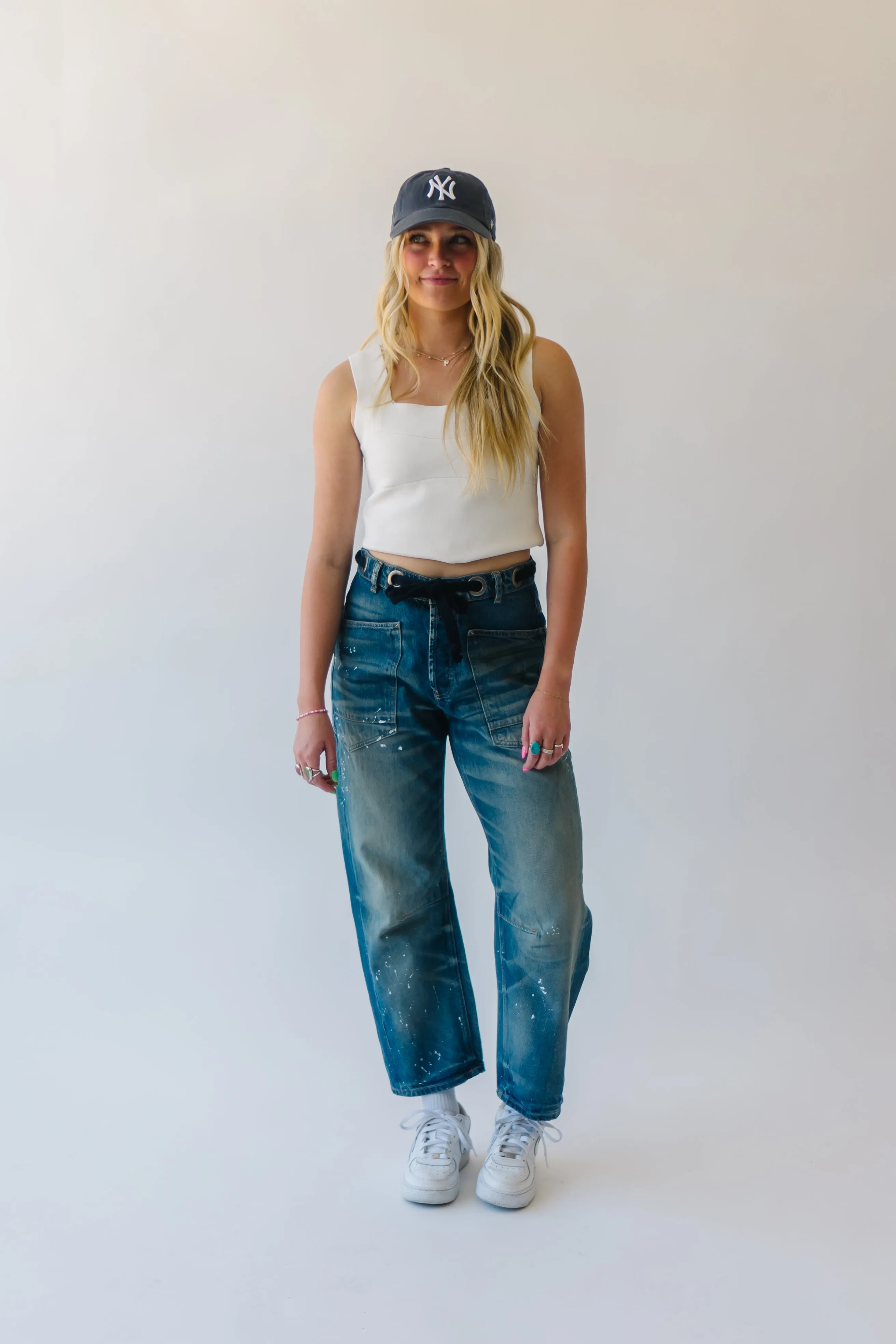 Free People: We The Free Moxie Pull-On Barrel Jeans in Timeless Blue