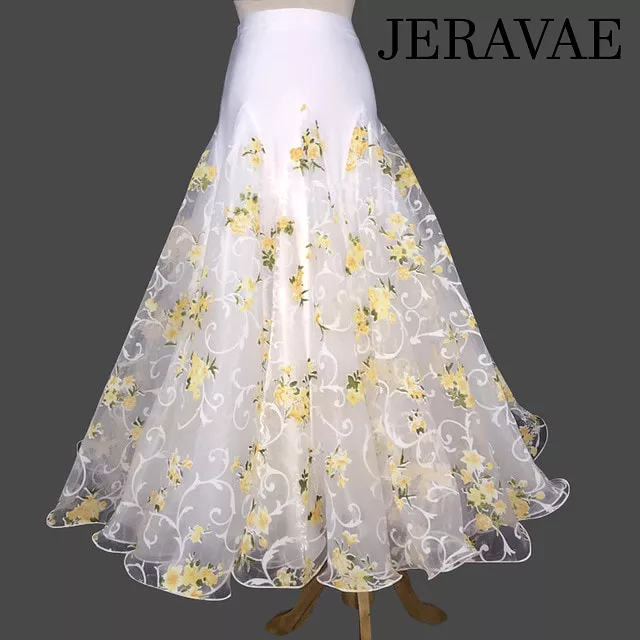 Full Ballroom Practice Skirt with White Floral Chiffon Available in Multiple Flower Options PRA 593