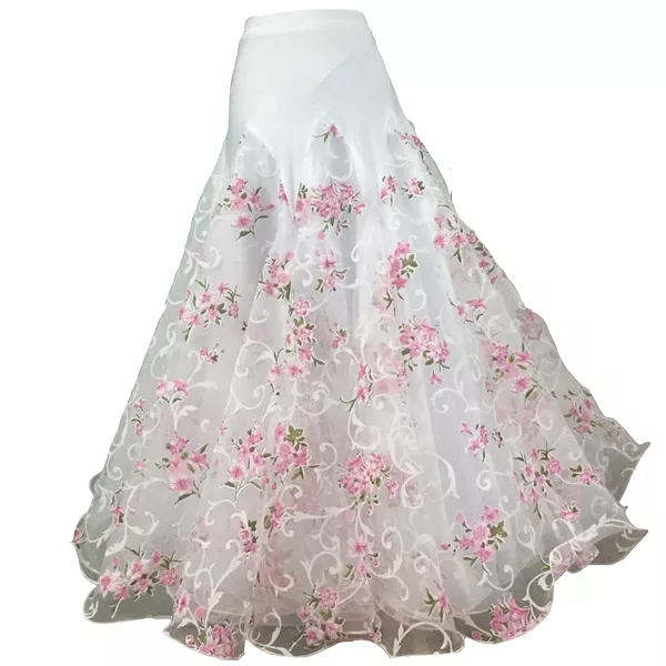 Full Ballroom Practice Skirt with White Floral Chiffon Available in Multiple Flower Options PRA 593