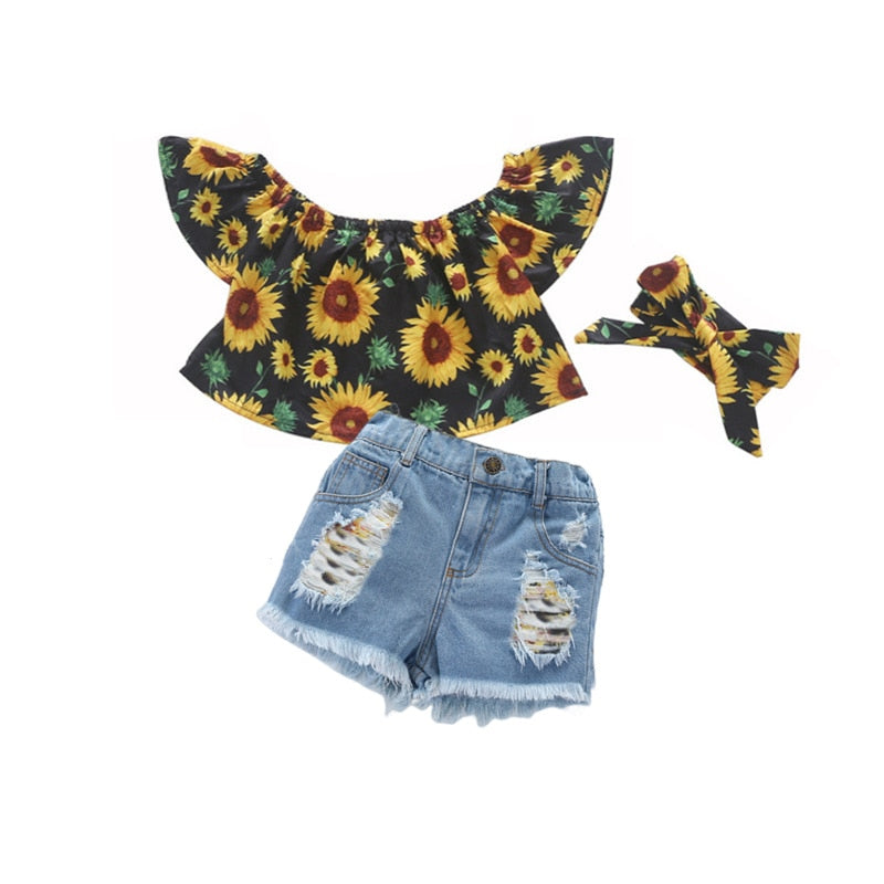 Girls Summer Flared Pants Headband Set