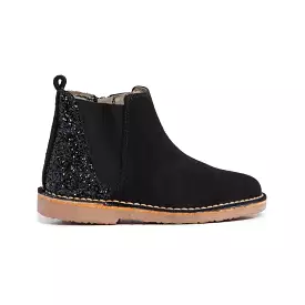 Glitter and Suede Chelsea Boots in Black