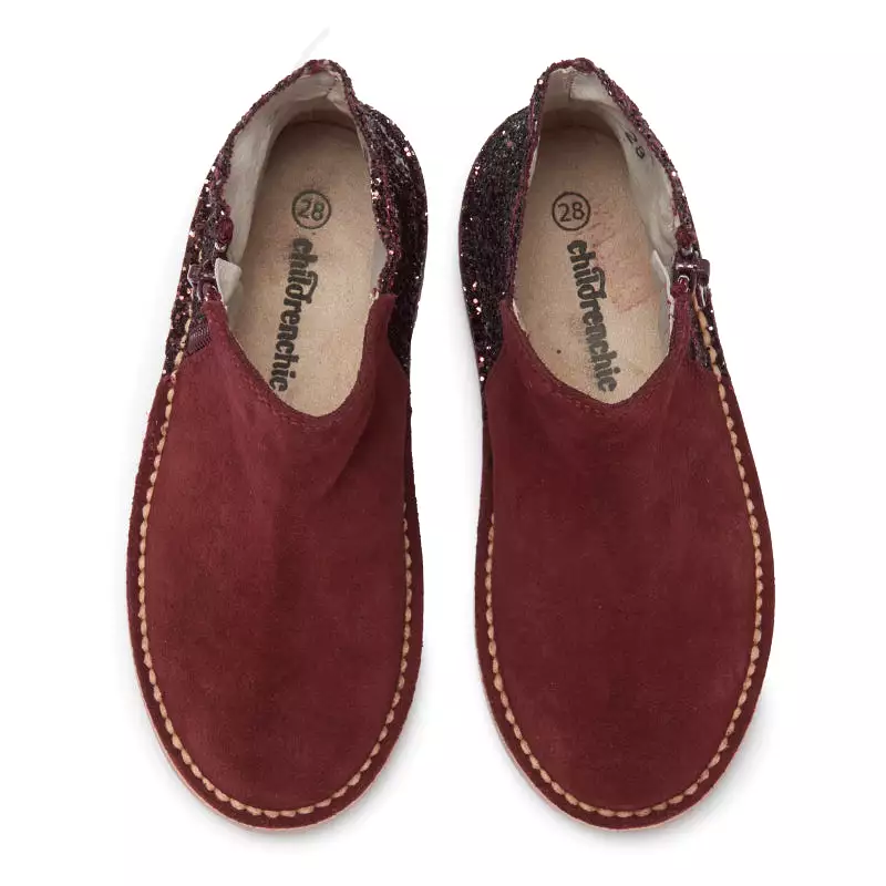 Glitter and Suede Chelsea Boots in Burgundy