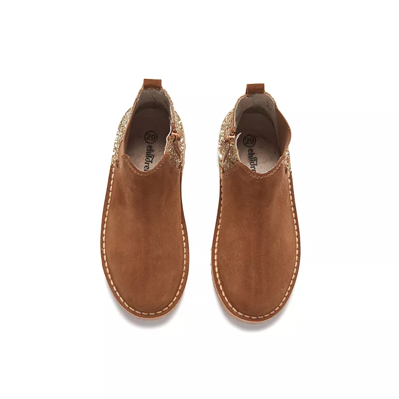 Glitter and Suede Chelsea Boots in Camel