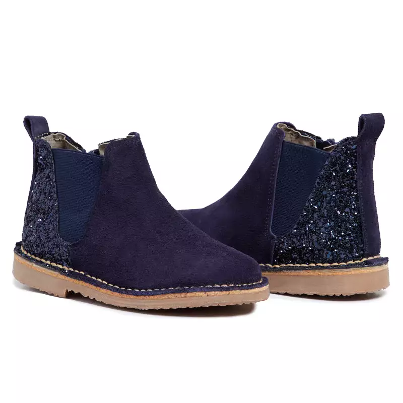 Glitter and Suede Chelsea Boots in Navy