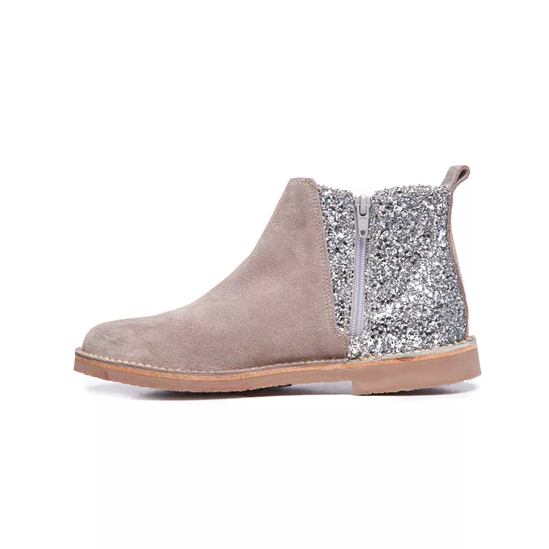 Glitter and Suede Chelsea Boots in Taupe