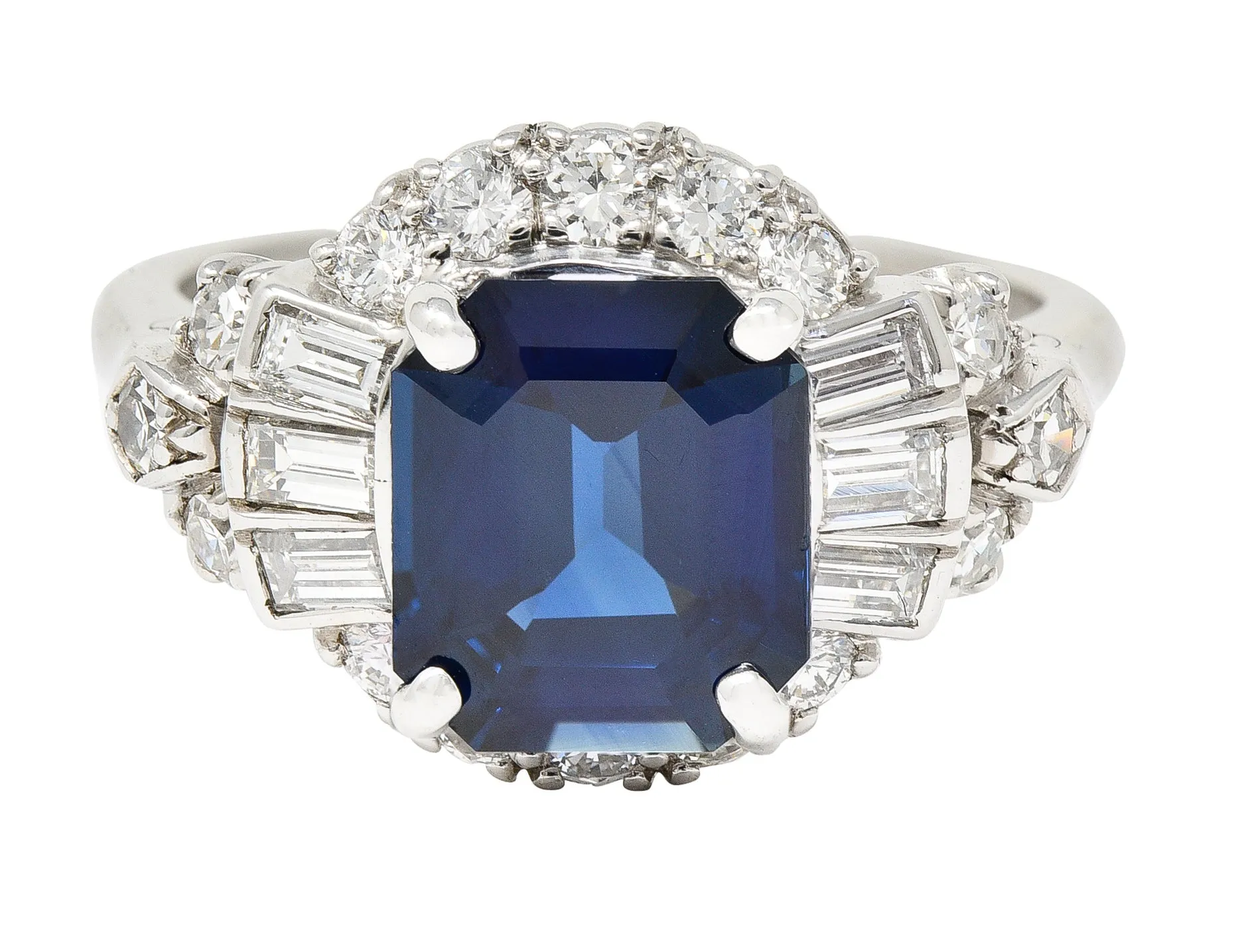 Granat Bros. Mid-Century 3.70 CTW No-Heat Sapphire Diamond Platinum Vintage Cluster Ring GIA