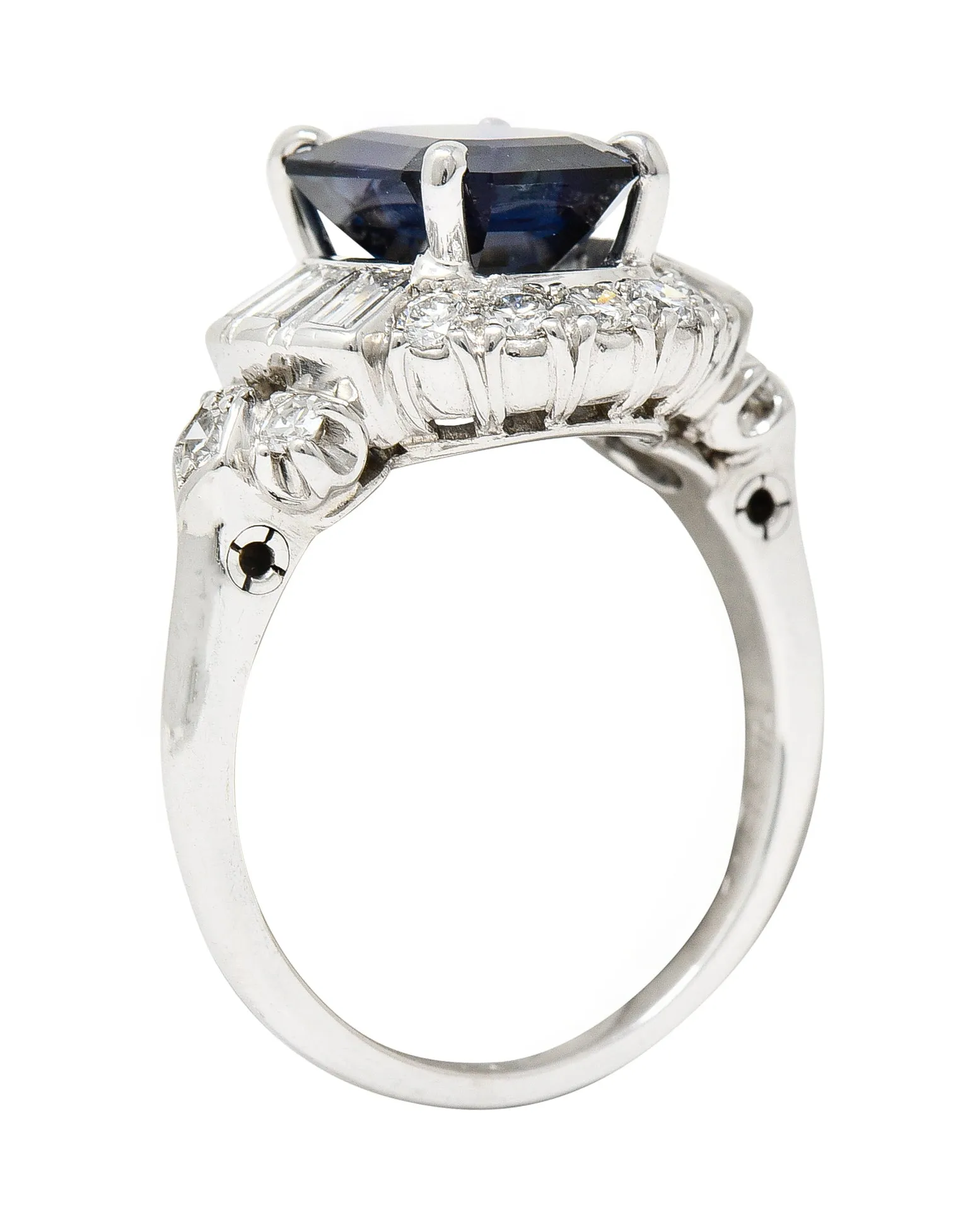 Granat Bros. Mid-Century 3.70 CTW No-Heat Sapphire Diamond Platinum Vintage Cluster Ring GIA