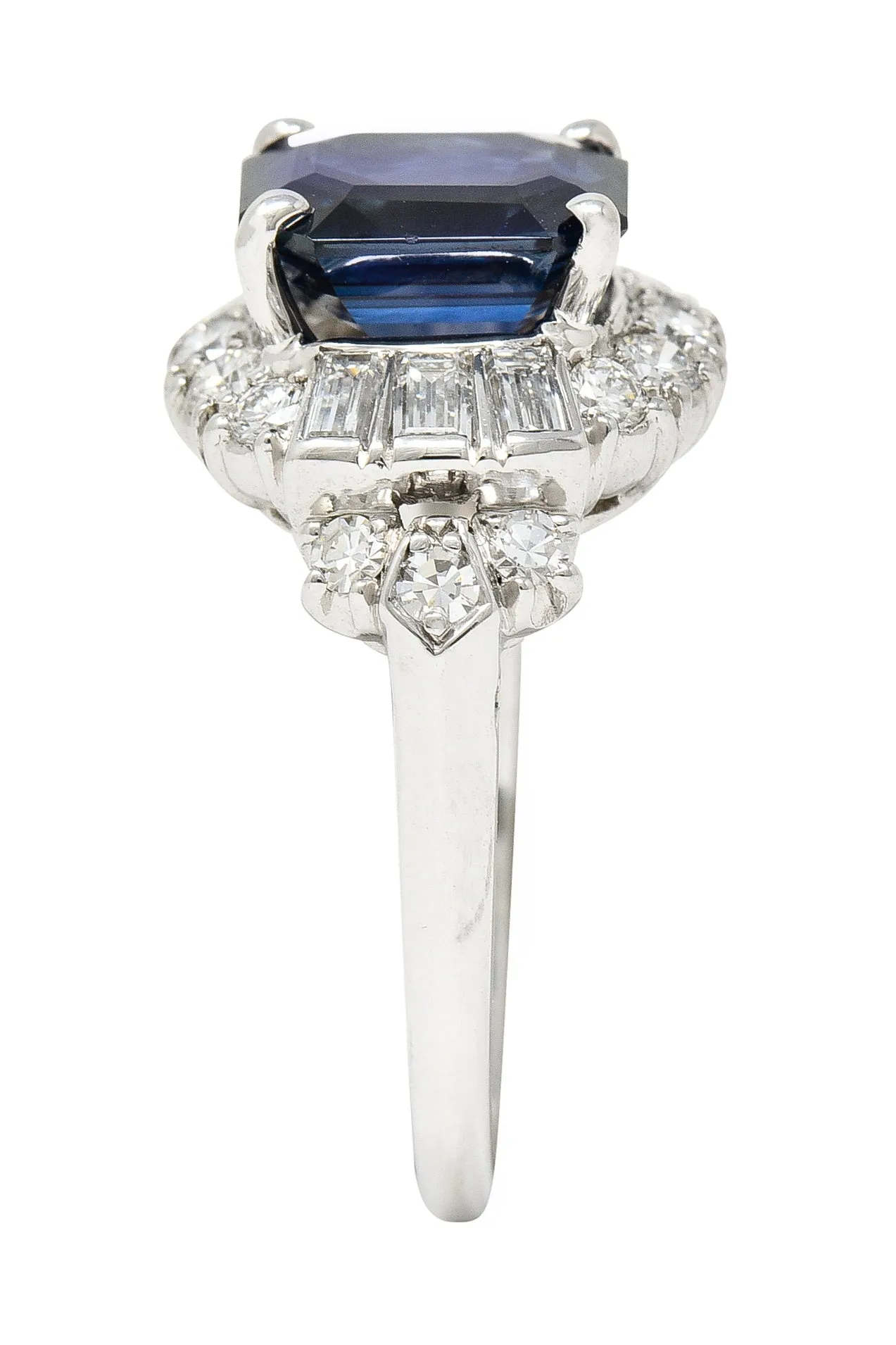 Granat Bros. Mid-Century 3.70 CTW No-Heat Sapphire Diamond Platinum Vintage Cluster Ring GIA