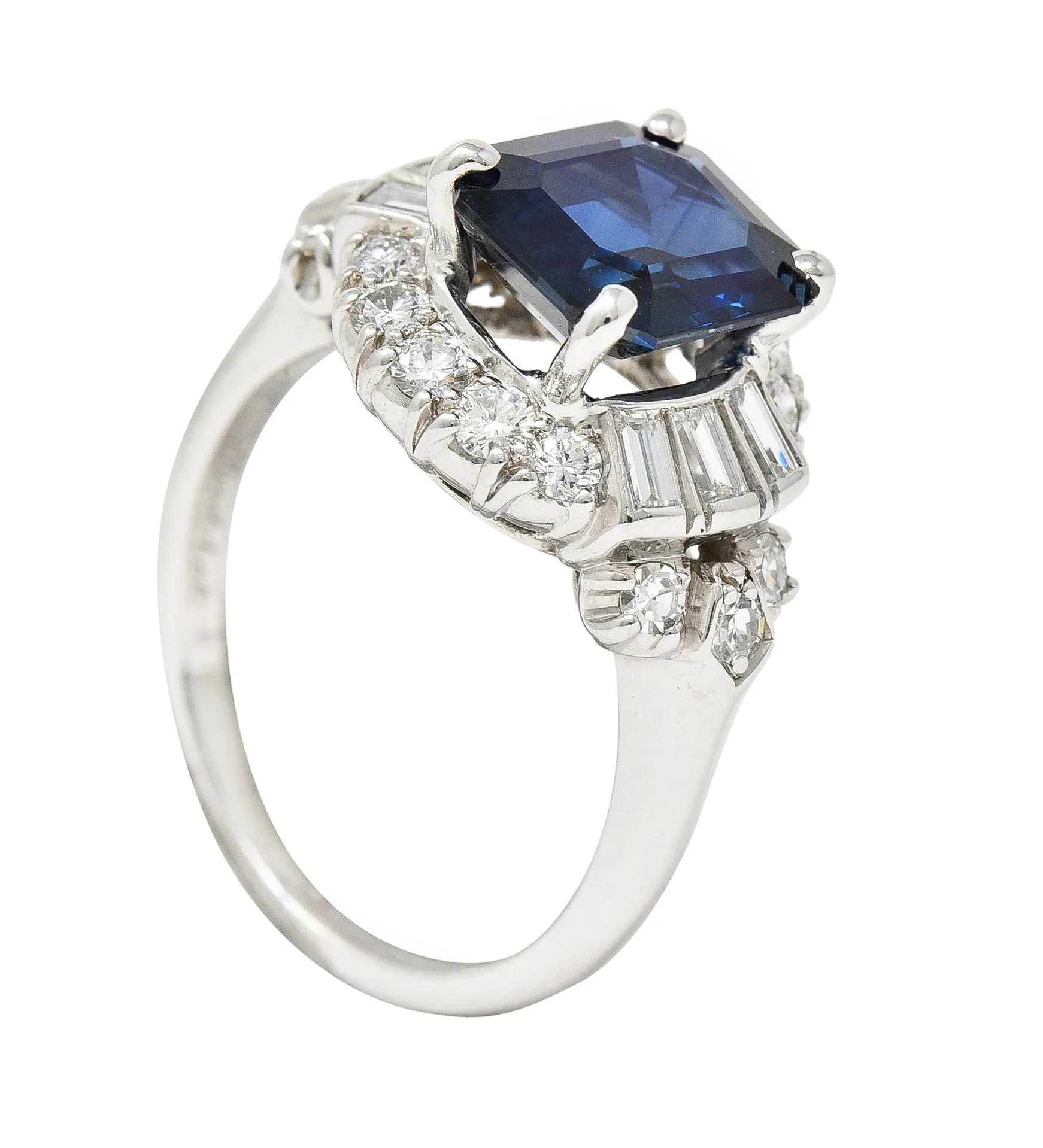 Granat Bros. Mid-Century 3.70 CTW No-Heat Sapphire Diamond Platinum Vintage Cluster Ring GIA