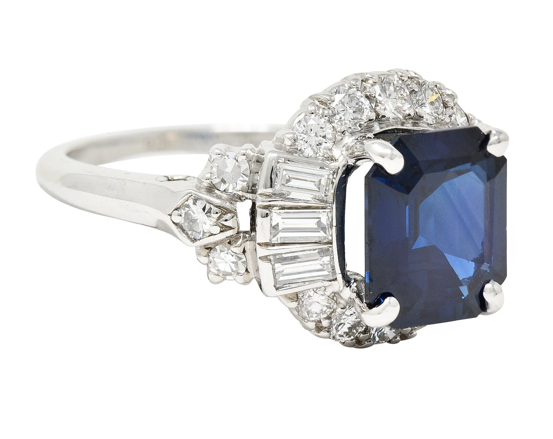 Granat Bros. Mid-Century 3.70 CTW No-Heat Sapphire Diamond Platinum Vintage Cluster Ring GIA