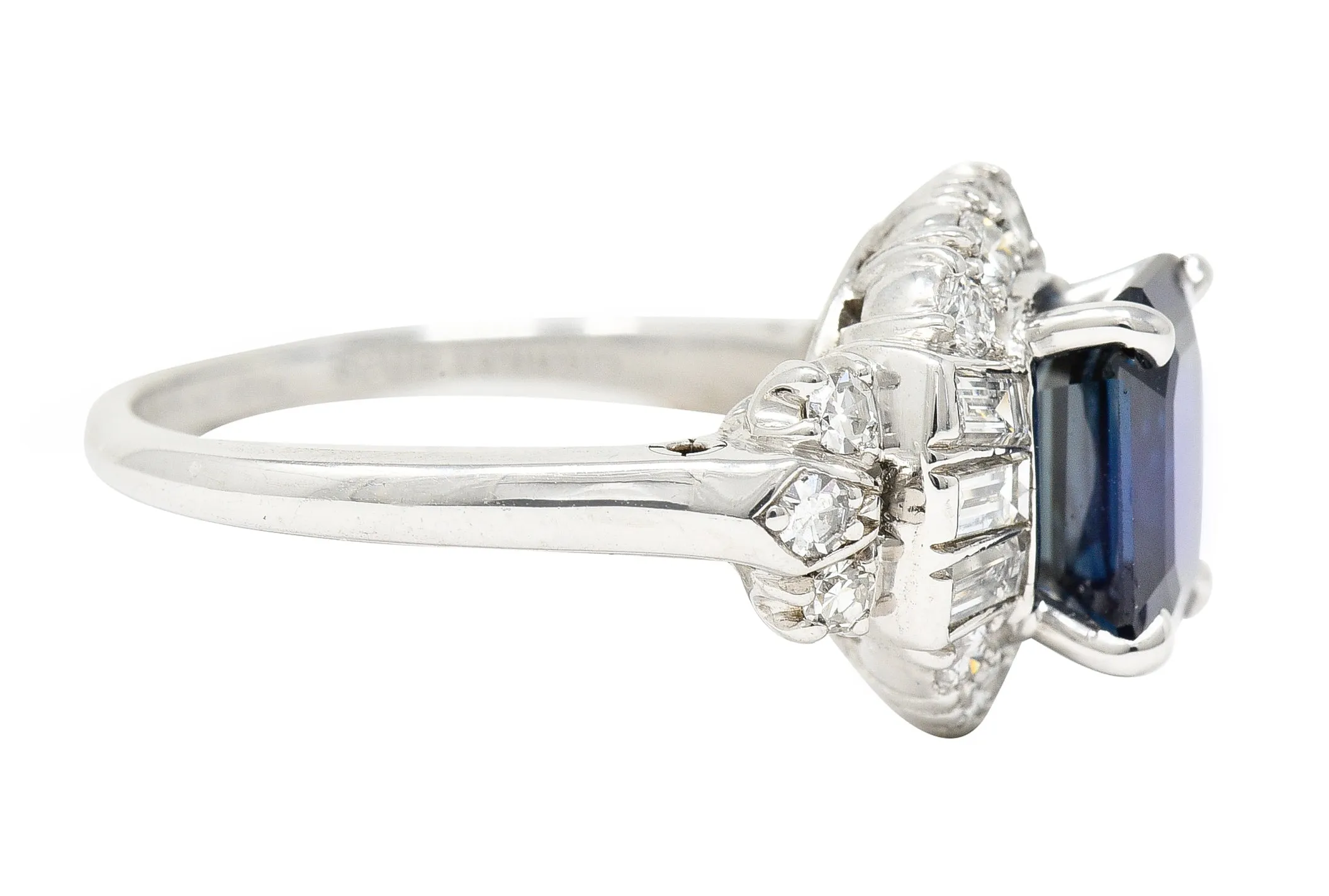 Granat Bros. Mid-Century 3.70 CTW No-Heat Sapphire Diamond Platinum Vintage Cluster Ring GIA