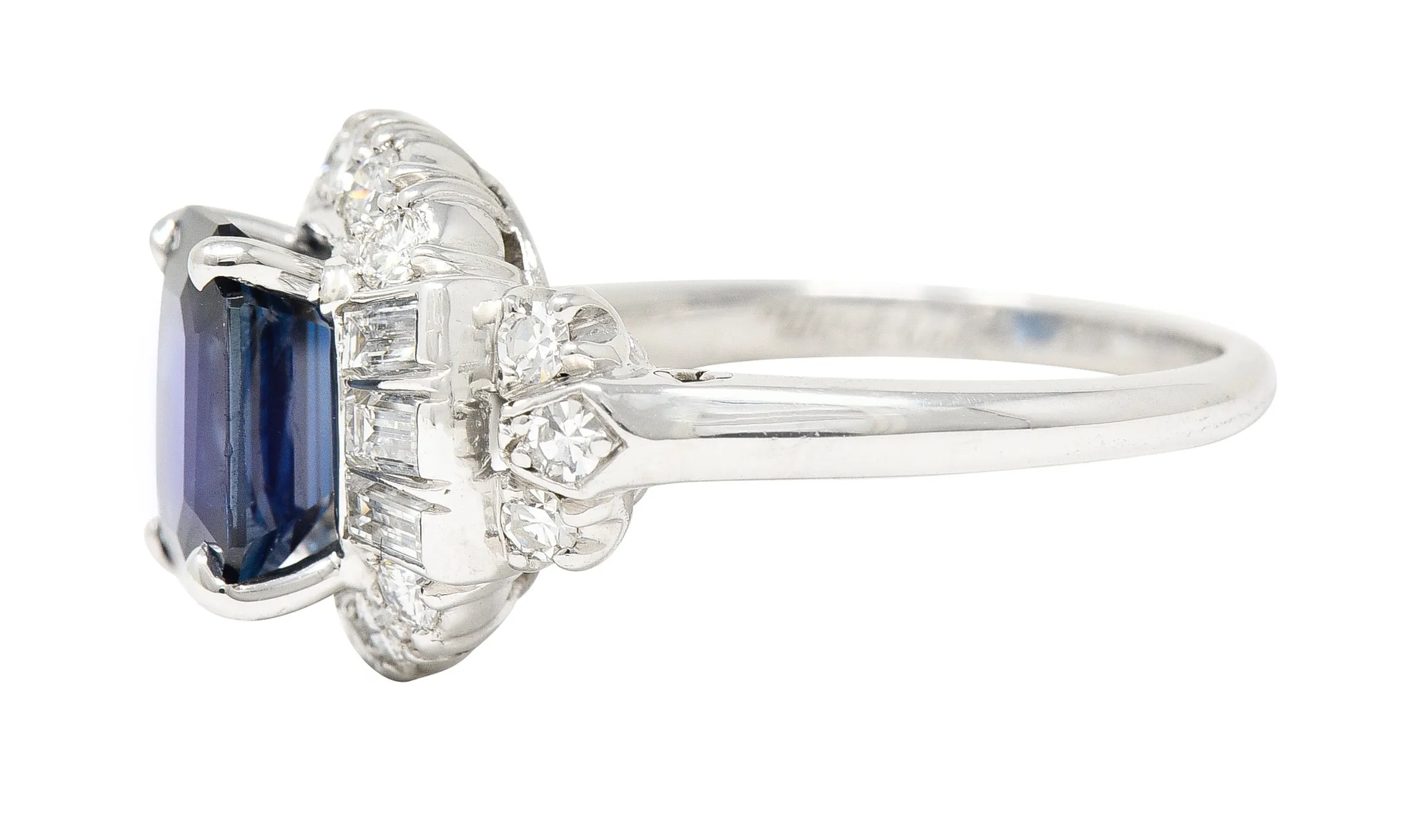 Granat Bros. Mid-Century 3.70 CTW No-Heat Sapphire Diamond Platinum Vintage Cluster Ring GIA