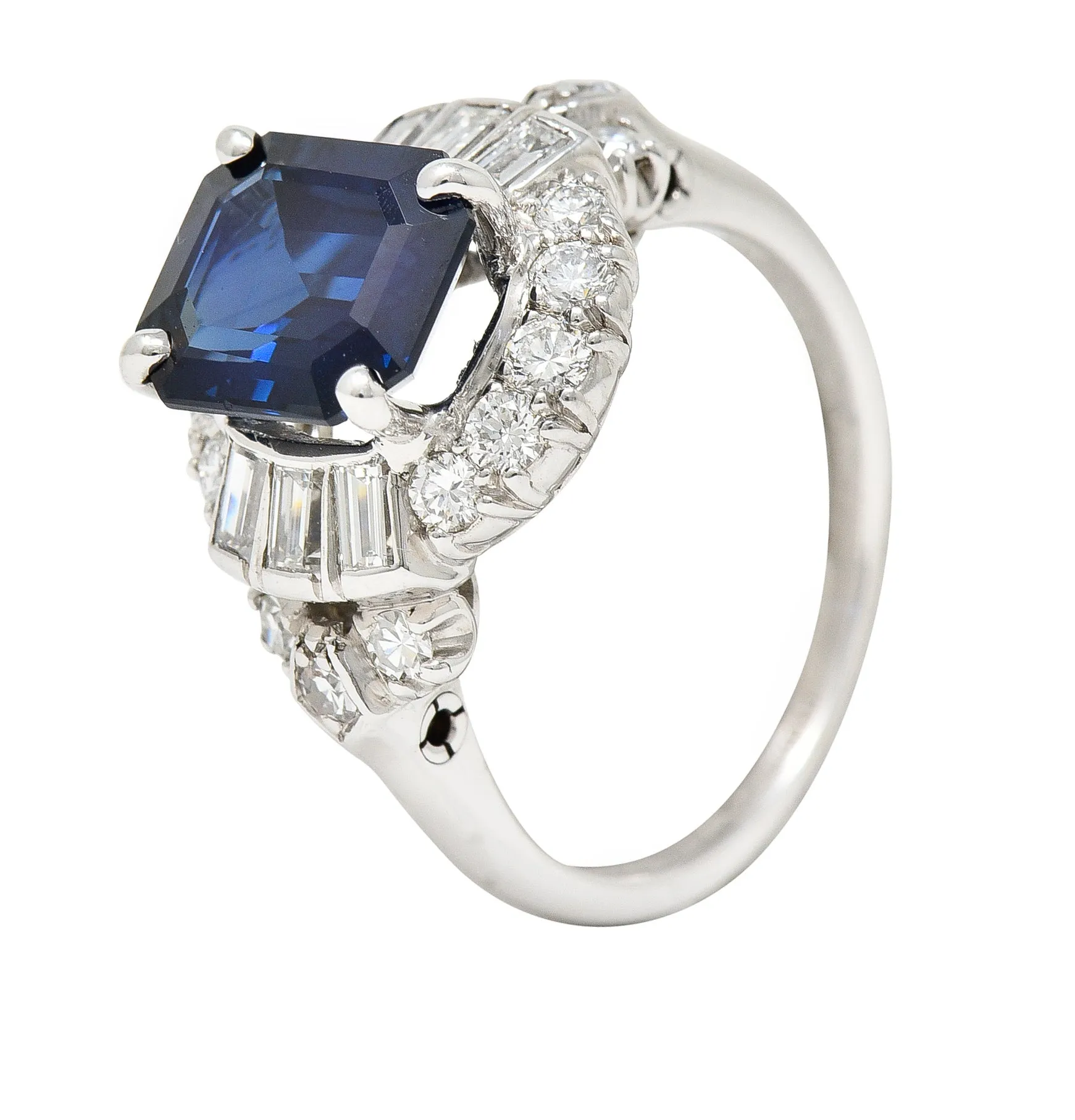 Granat Bros. Mid-Century 3.70 CTW No-Heat Sapphire Diamond Platinum Vintage Cluster Ring GIA