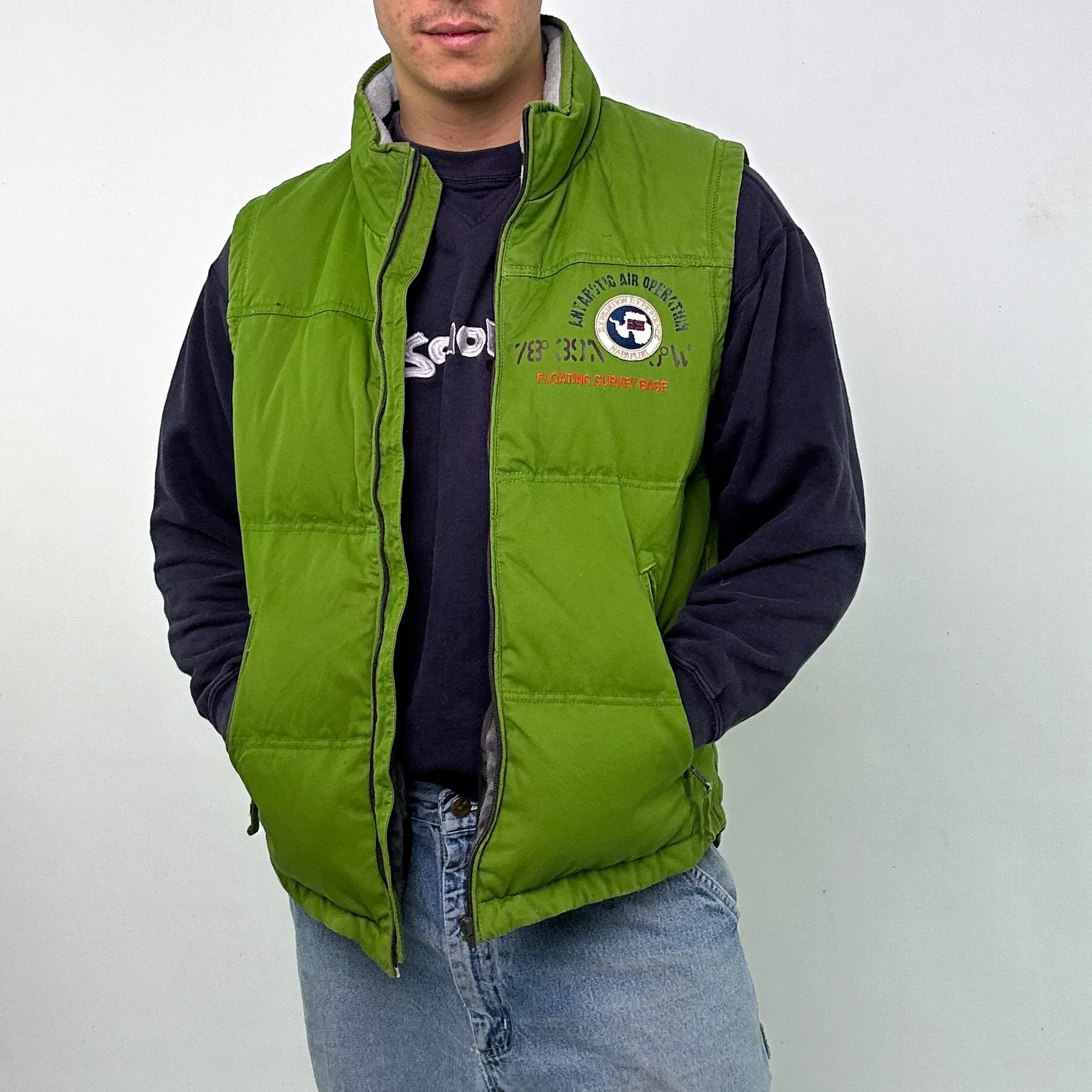 GREEN 90S NAPAPIJRI PUFFER JACKET COAT GILET (