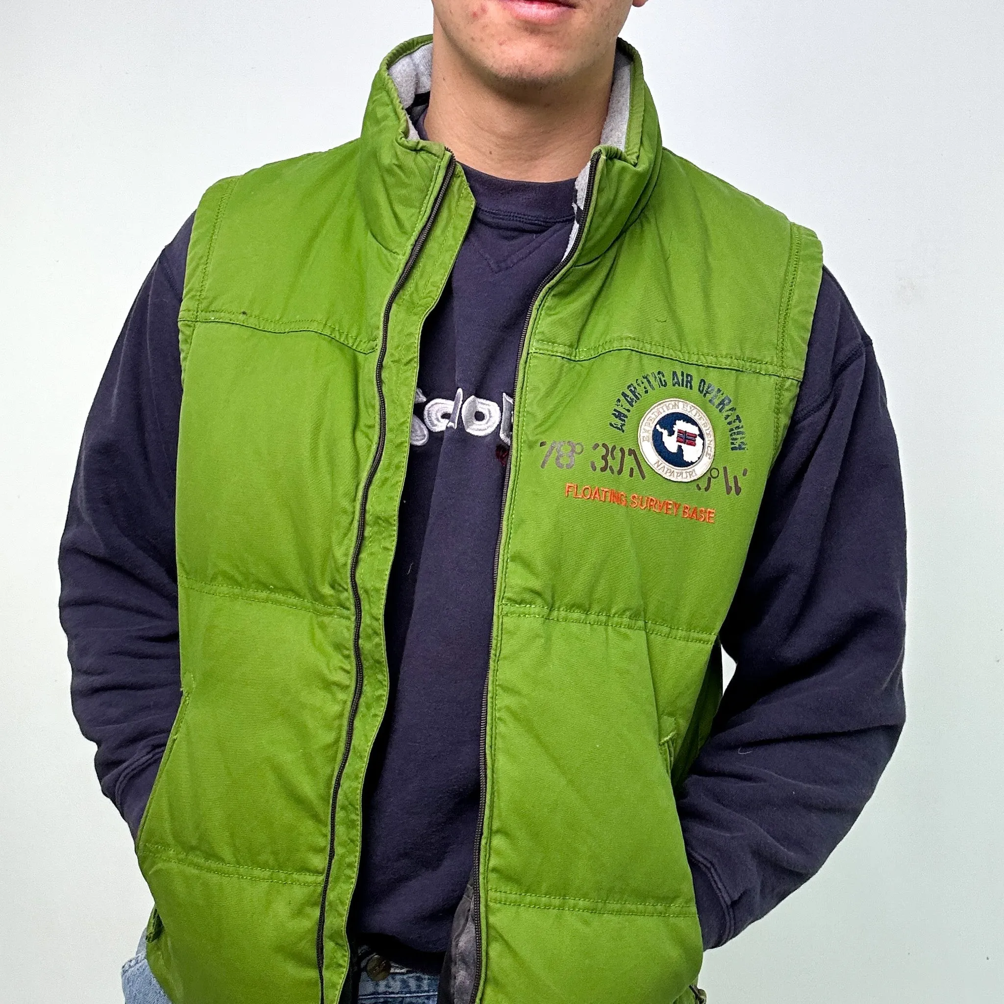 GREEN 90S NAPAPIJRI PUFFER JACKET COAT GILET (