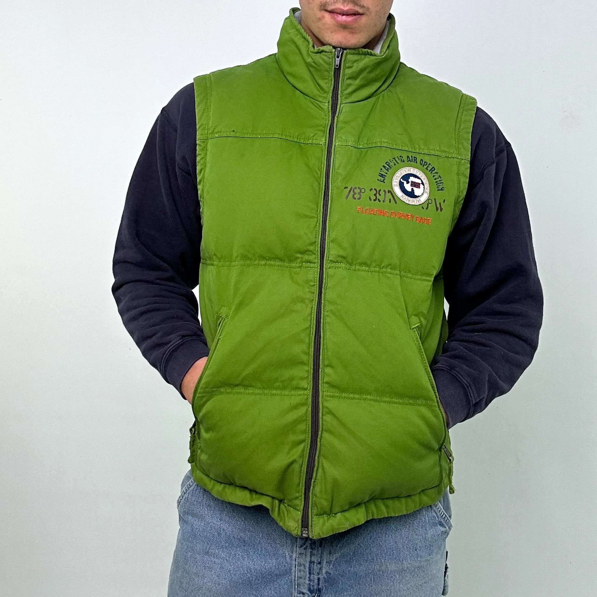 GREEN 90S NAPAPIJRI PUFFER JACKET COAT GILET (