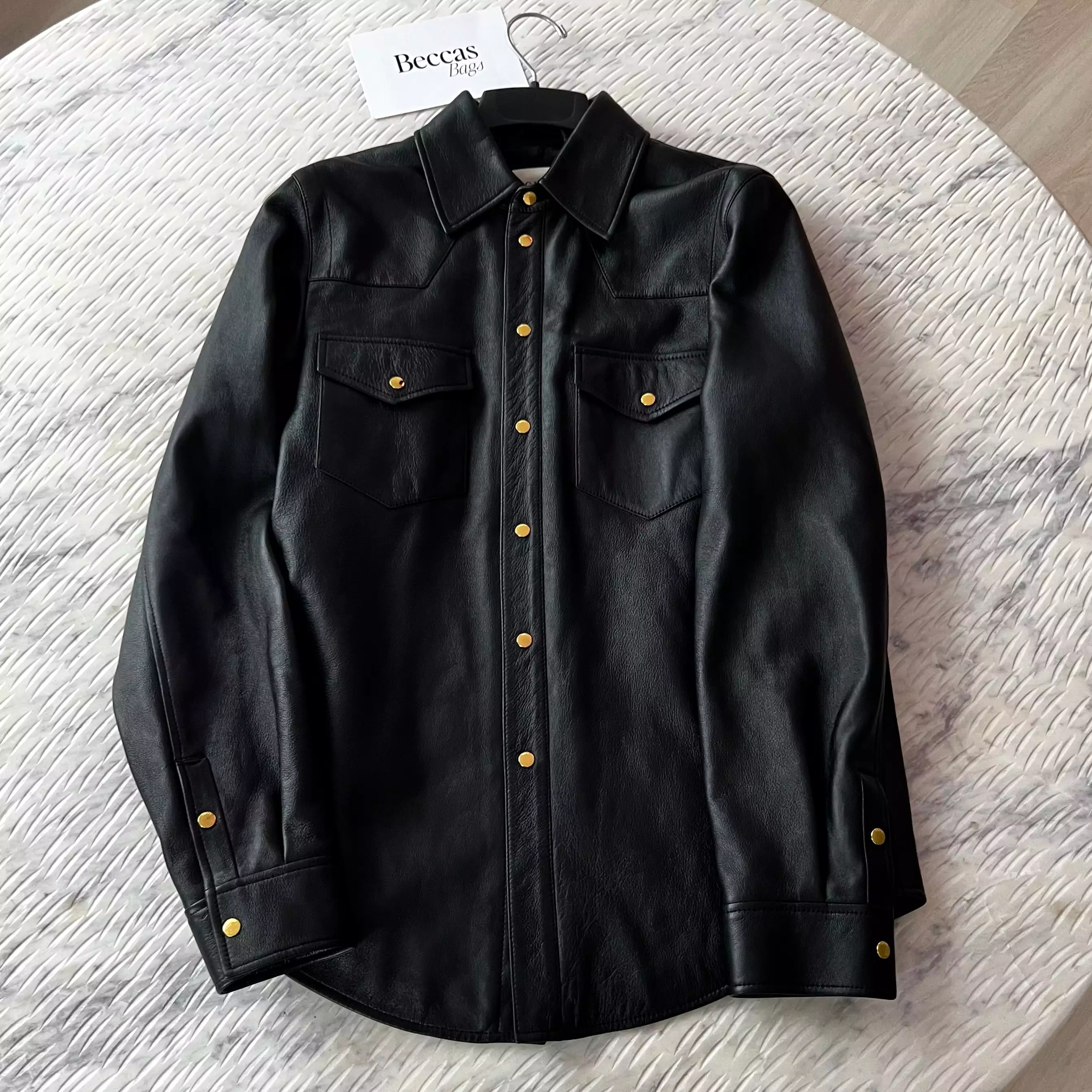 Gucci Black Lambskin Overshirt with Debossed Logo Jacket