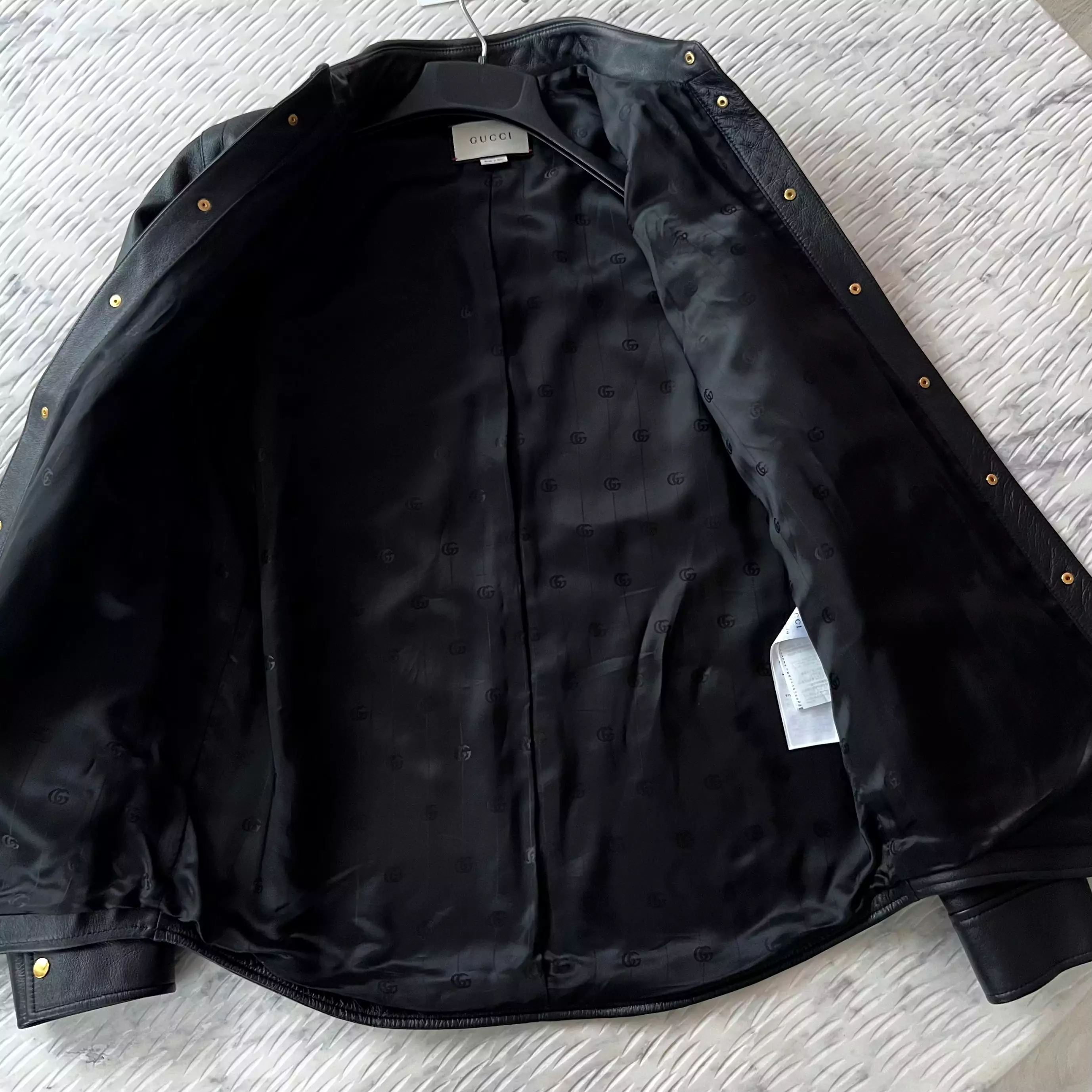 Gucci Black Lambskin Overshirt with Debossed Logo Jacket