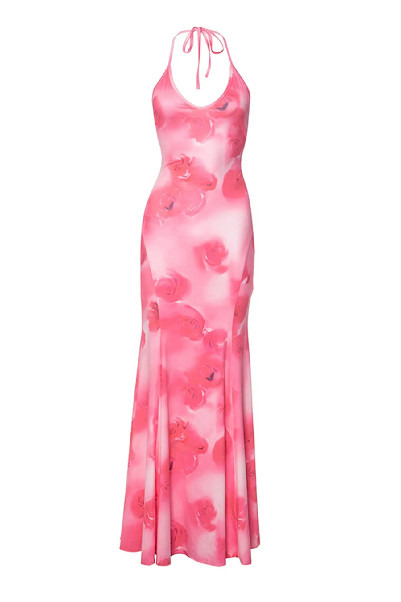 Halterneck Printed Backless Fishtail Maxi Dress