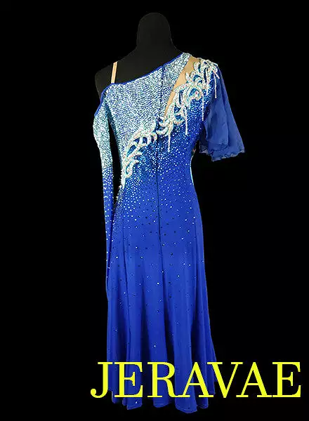 Heavily Stoned Blue Sash Latin Rhythm Dress With Lace Detail and Full Skirt LAT038 sz Large