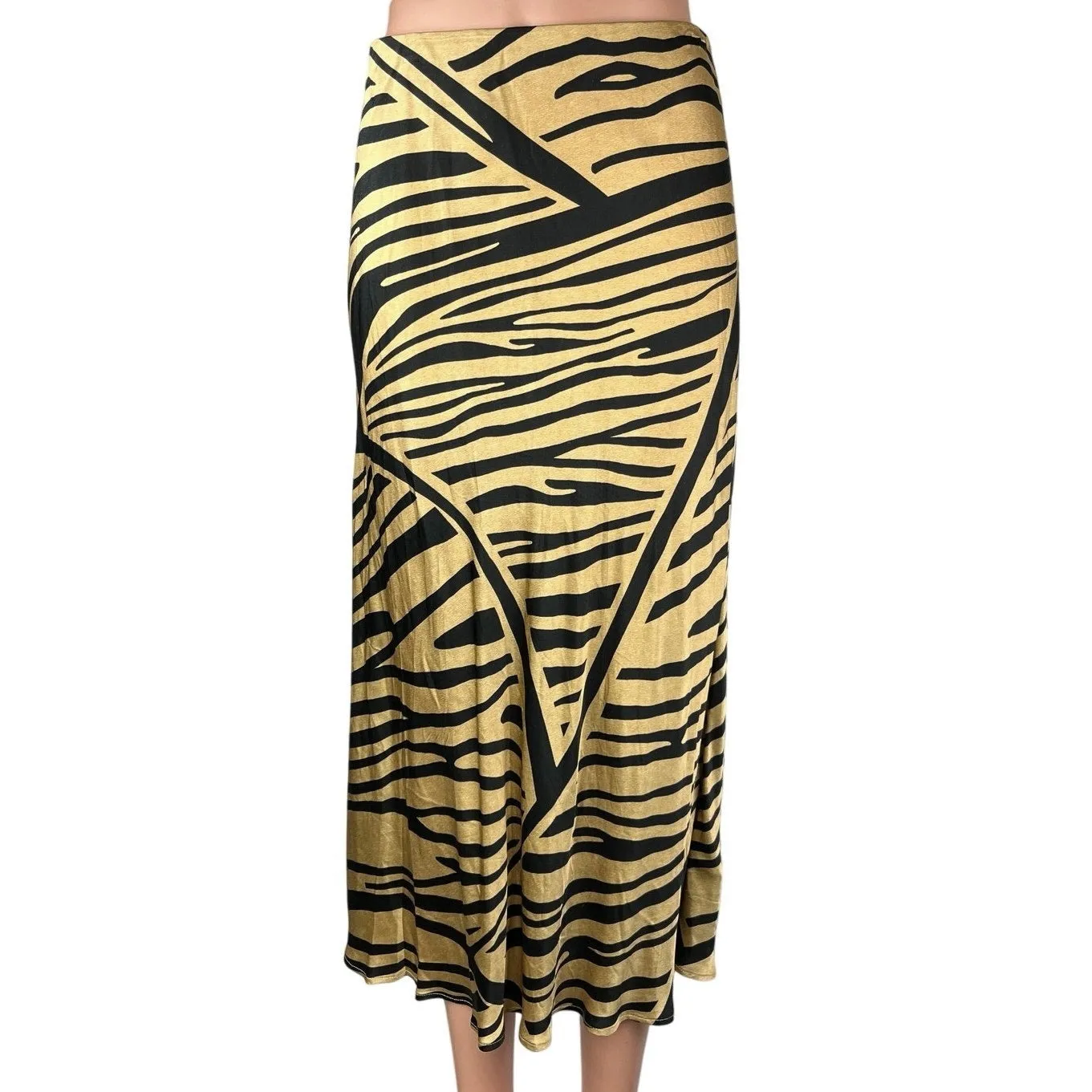 H&M Gold Metallic Zebra Animal Print Silk Satin Straight Pencil Slip Skirt Sz S