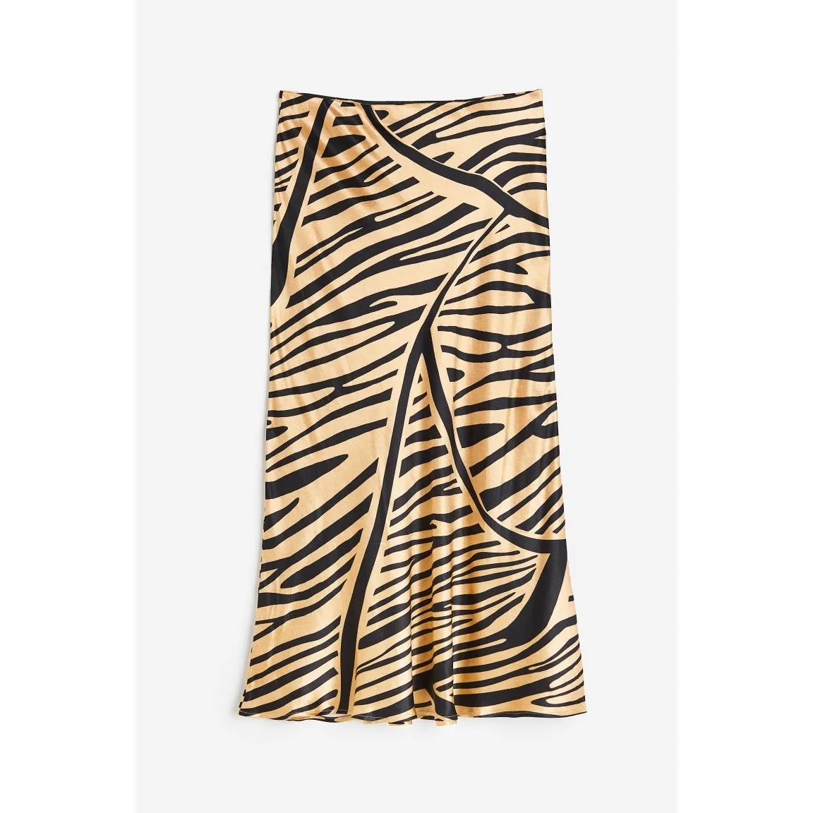 H&M Gold Metallic Zebra Animal Print Silk Satin Straight Pencil Slip Skirt Sz S