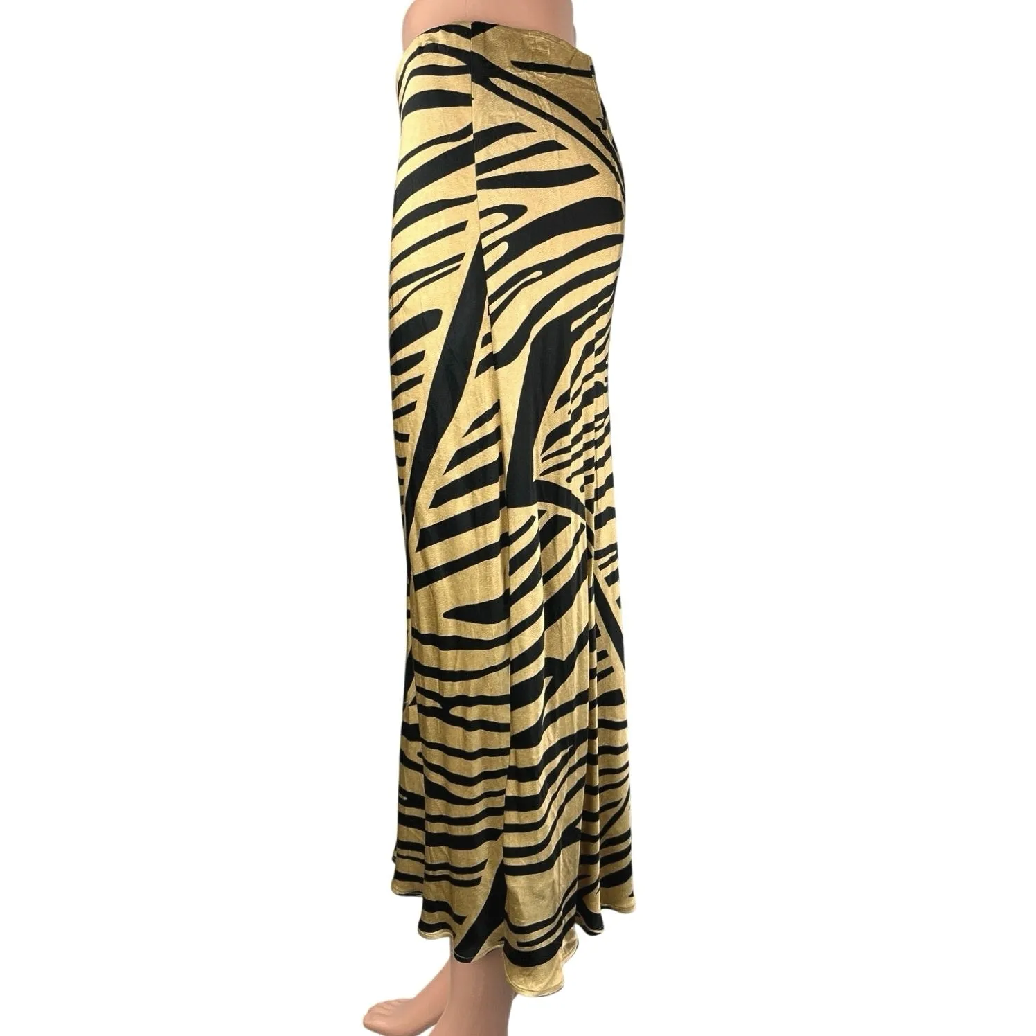 H&M Gold Metallic Zebra Animal Print Silk Satin Straight Pencil Slip Skirt Sz S