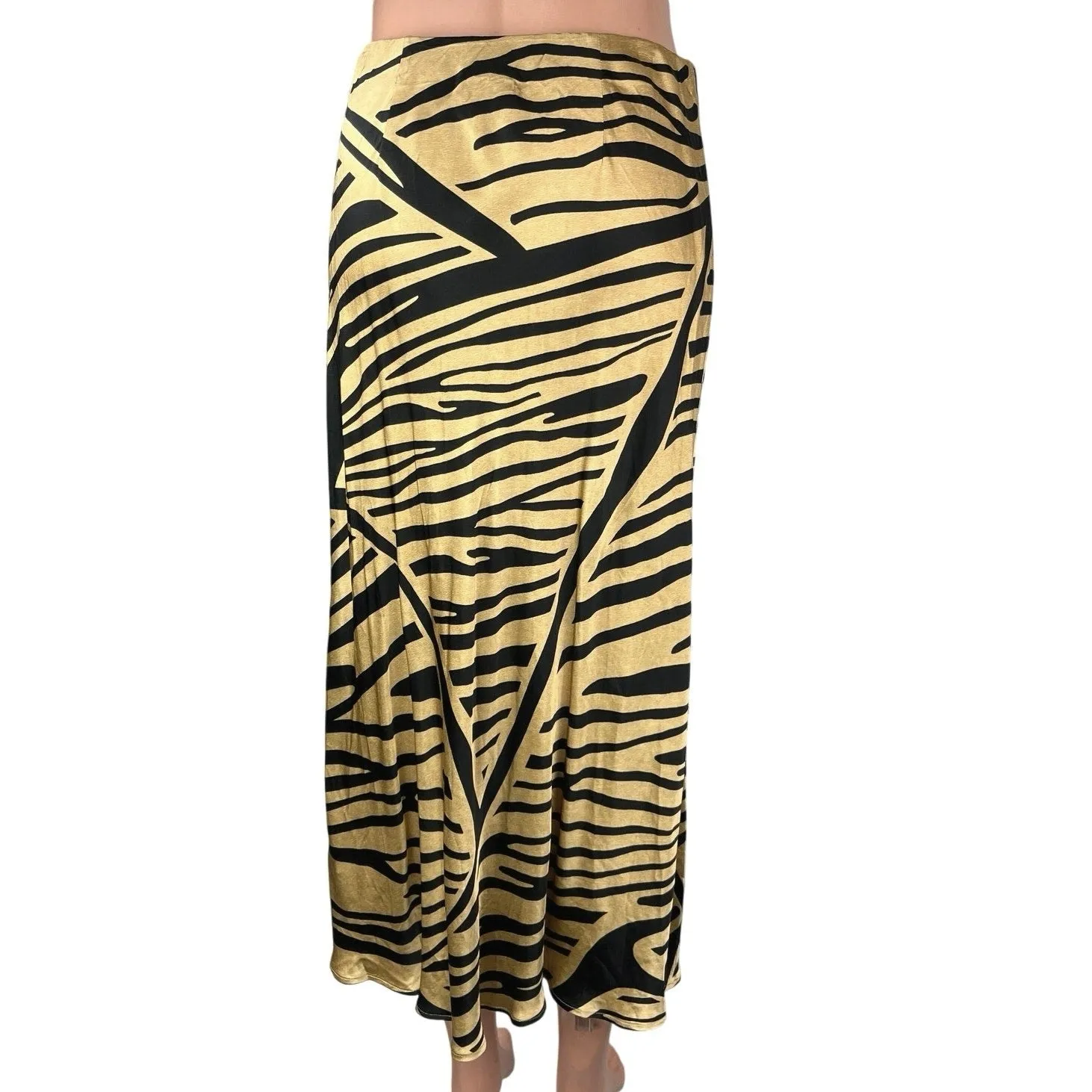 H&M Gold Metallic Zebra Animal Print Silk Satin Straight Pencil Slip Skirt Sz S