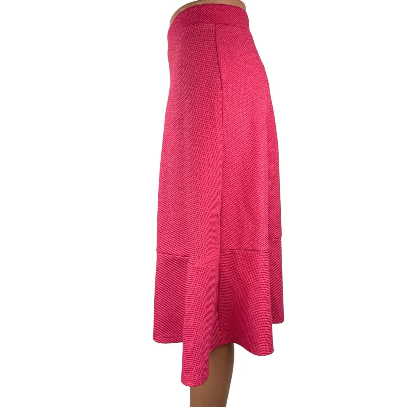 H&M Pink Textured Knit High Waist Elastic Pull On Midi A-Line Skirt Size XS