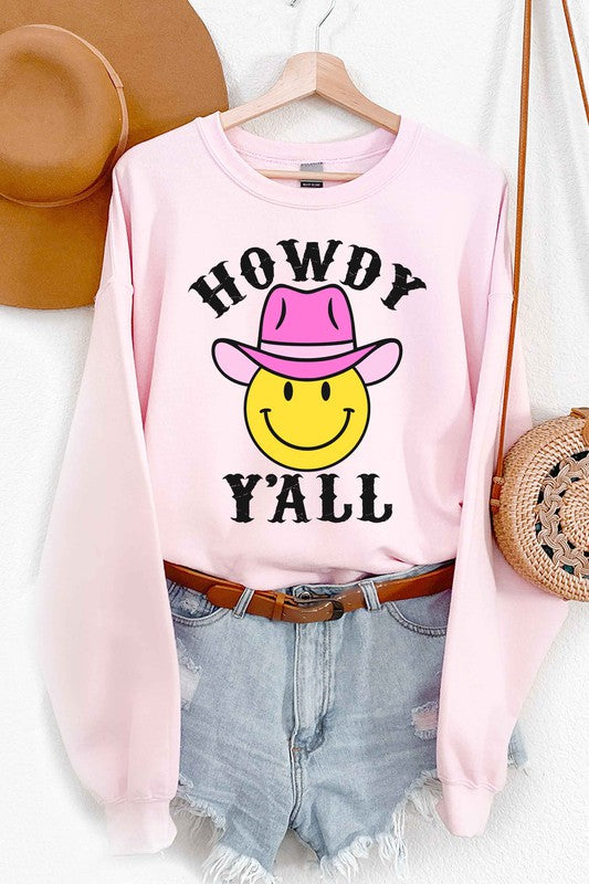 HOWDY YALL SMILEY GRAPHIC SWEATSHIRT PLUS SIZE